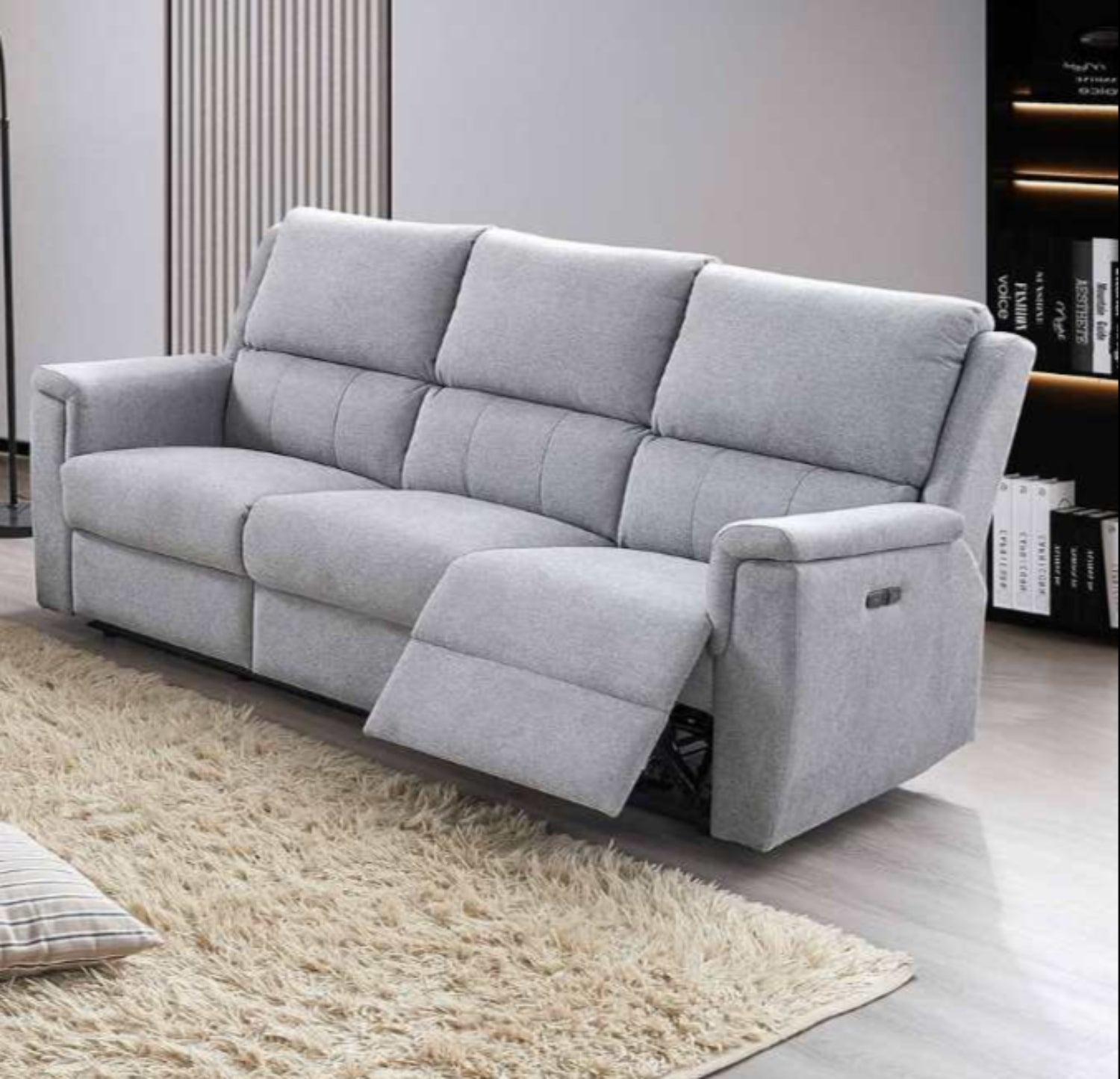 Grey Fabric Power Recliner Sofa Set With USB Ports 8155