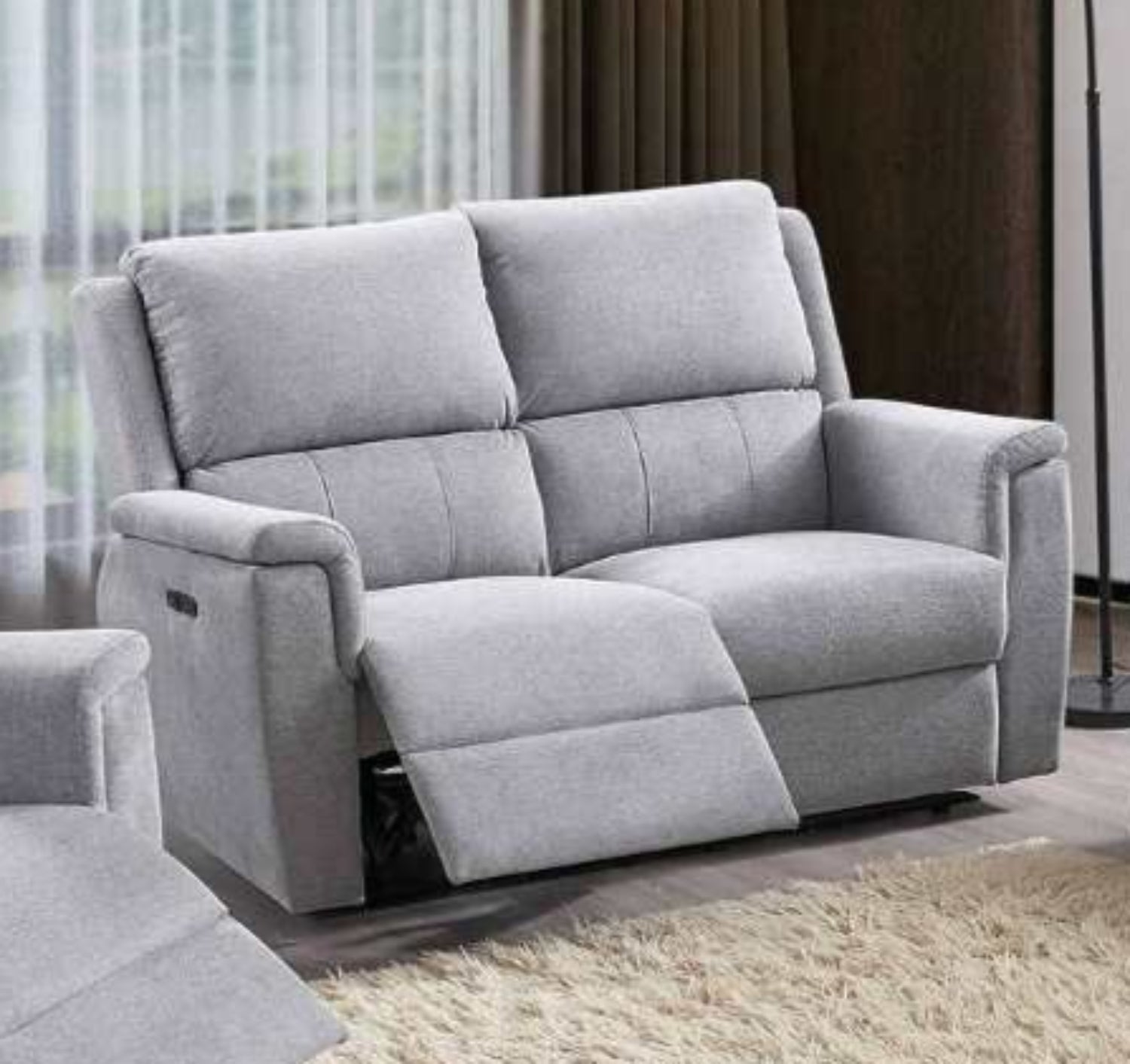 Grey Fabric Power Recliner Sofa Set With USB Ports 8155