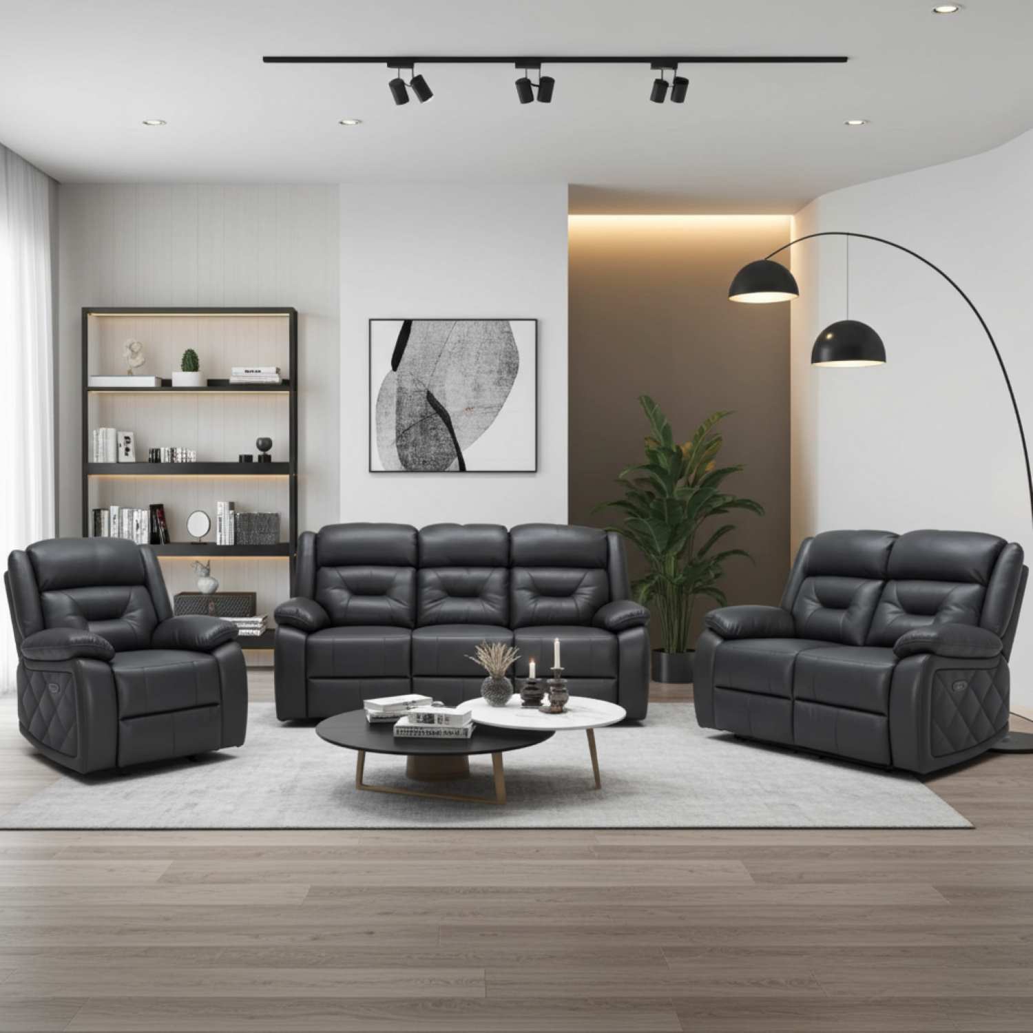 Grey Gel Leather Power Recliner Sofa Set 81169