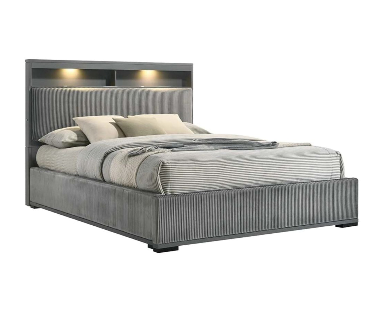 Grover High-gloss Grey Bed with LED Headboard 1771
