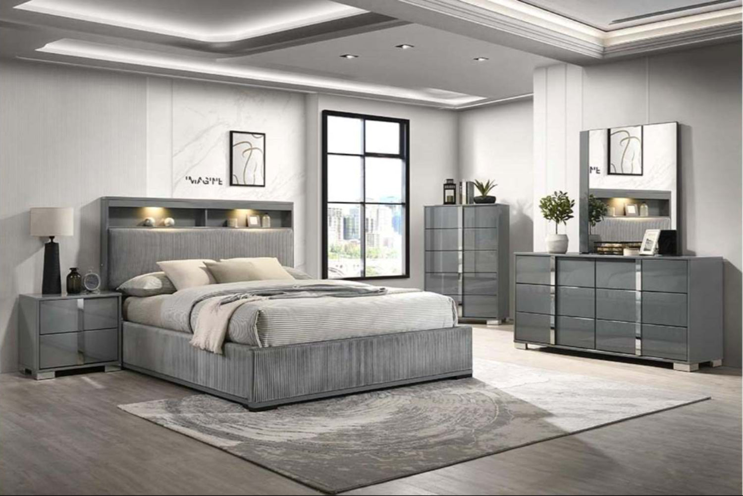 Grover High-gloss Grey 5 Drawer Chest 1771