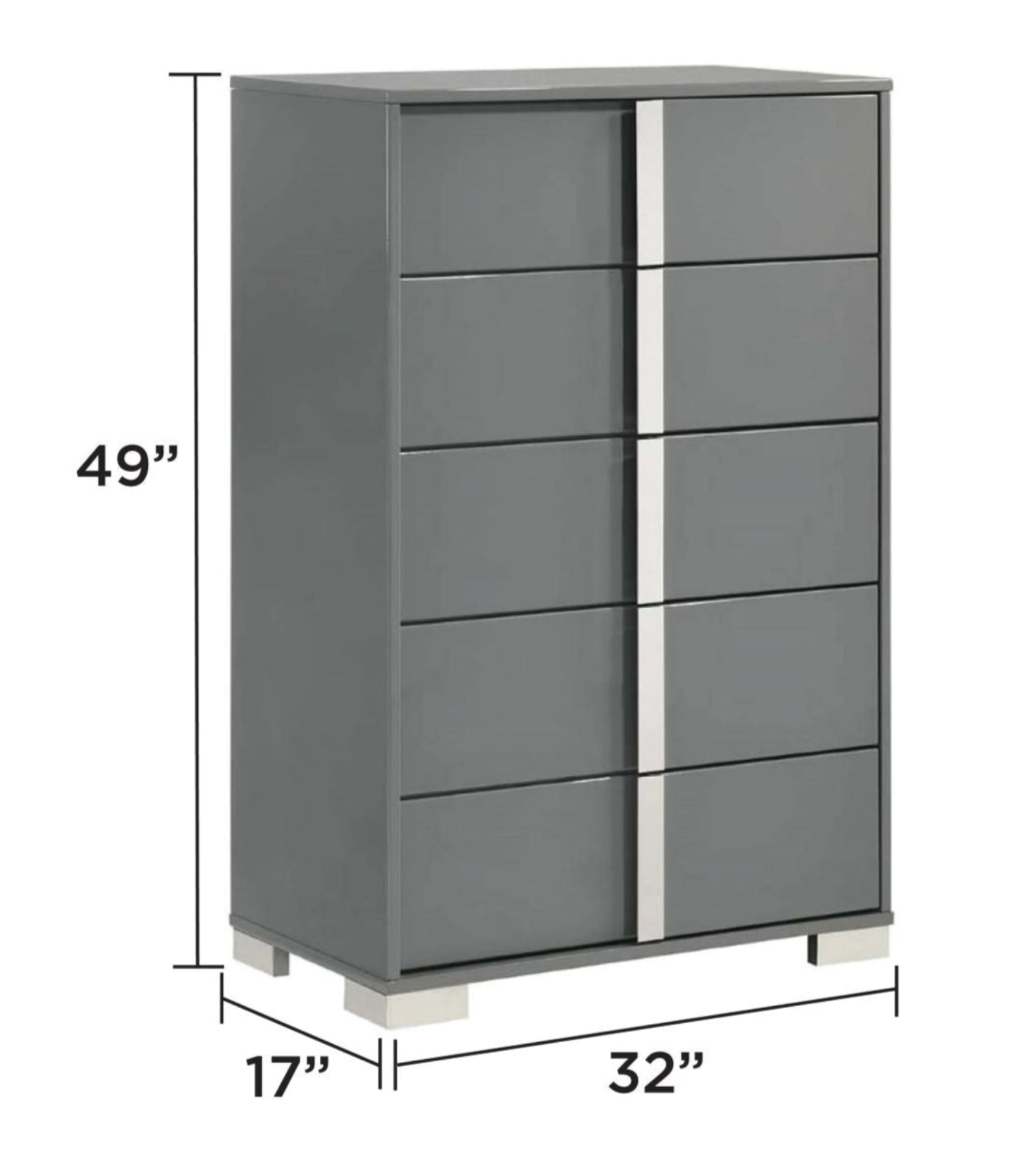 Grover High-gloss Grey 5 Drawer Chest 1771
