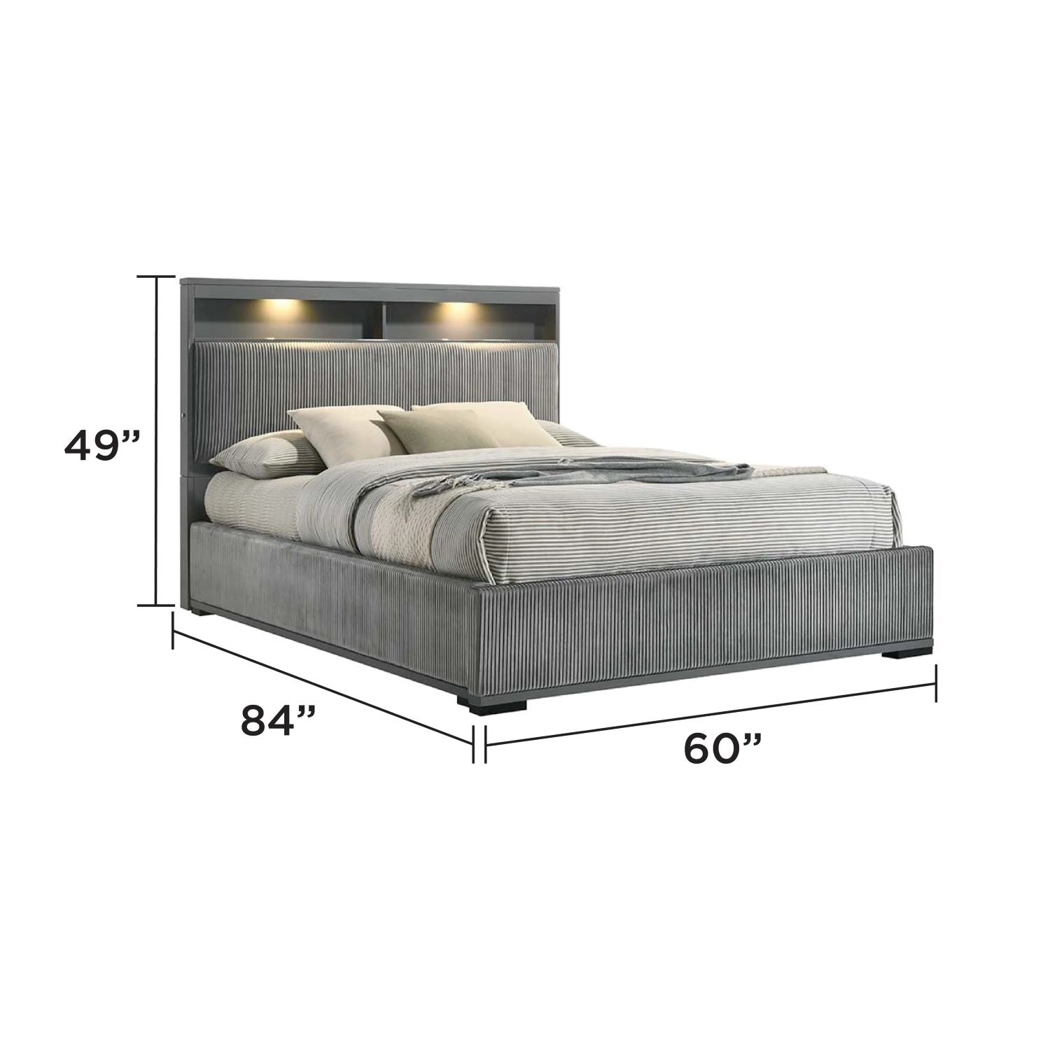 Grover High-gloss Grey Bed with LED Headboard 1771