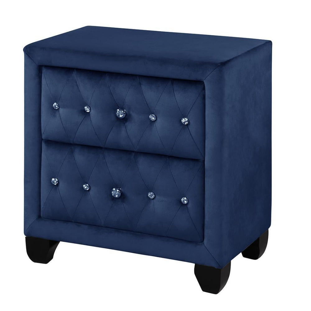 Sophia Blue Fabric 6PC Bedroom Set With Diamond Tufted Headboard B1181