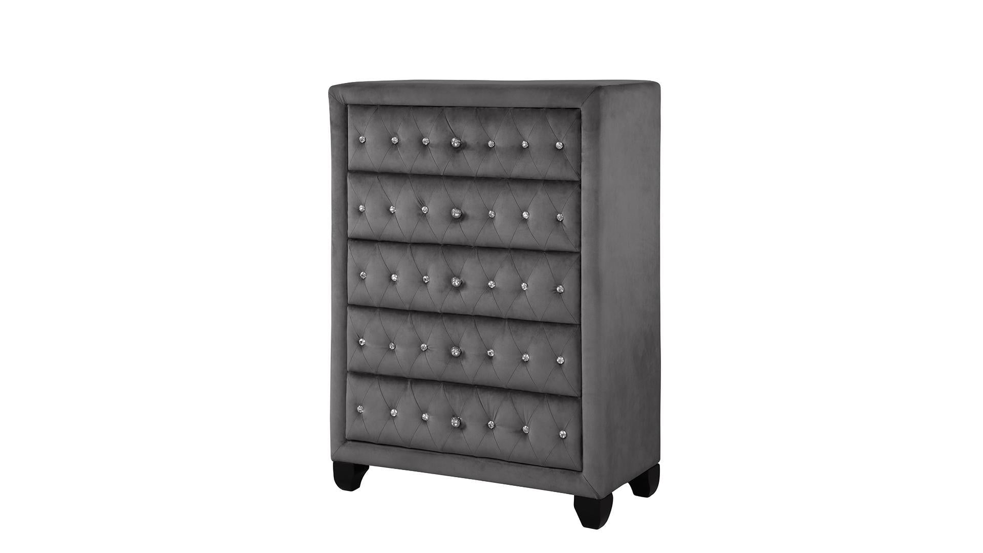 Sophia Grey Fabric 5 Drawer Chest B1181