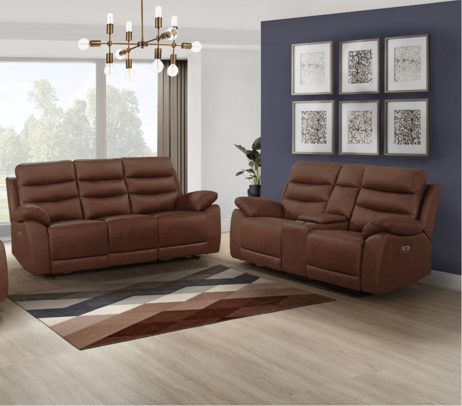 Hammond Brown Soft Polished Microfiber Fabric Power Recliner Set 99090