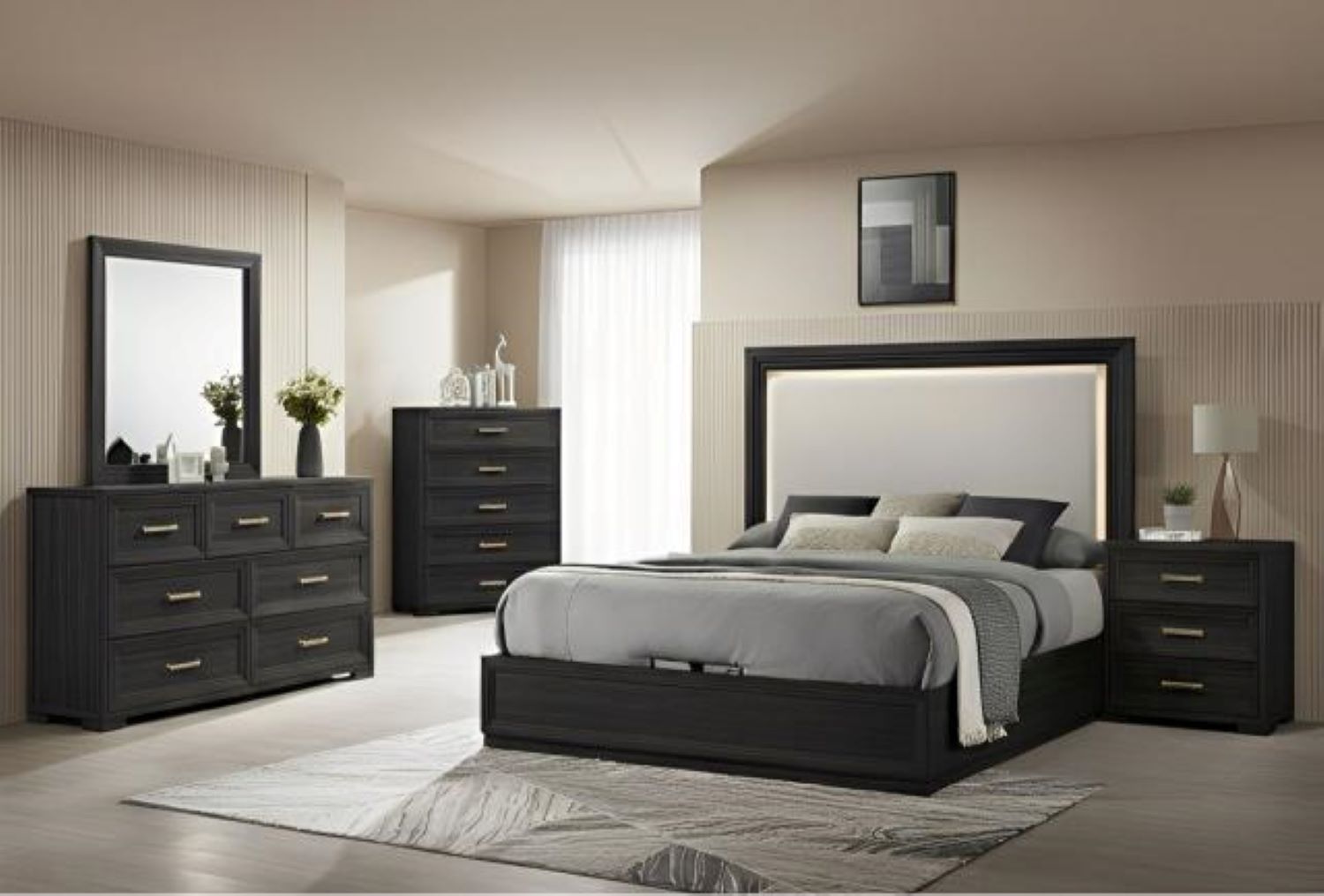 Highland Grey Hydraulic Lift Wooden 6pc Bedroom Set 2041