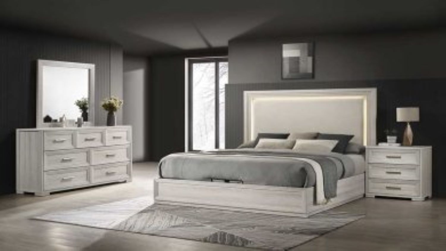 Highland White Hydraulic Lift Wooden 6pc Bedroom Set 2041