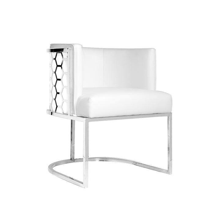 Honeycomb White Velvet Fabric Accent Chair with Chrome Stainless Steel Legs