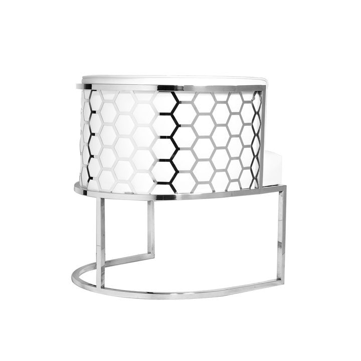 Honeycomb White Velvet Fabric Accent Chair with Chrome Stainless Steel Legs