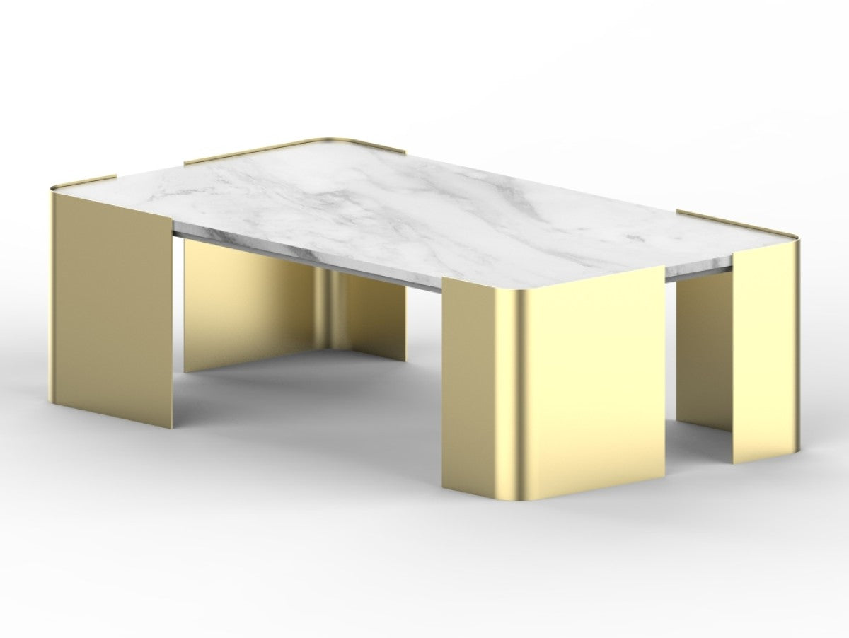 Hugo Tapered Marble Top Coffee Table With Metal Legs Gold 222111