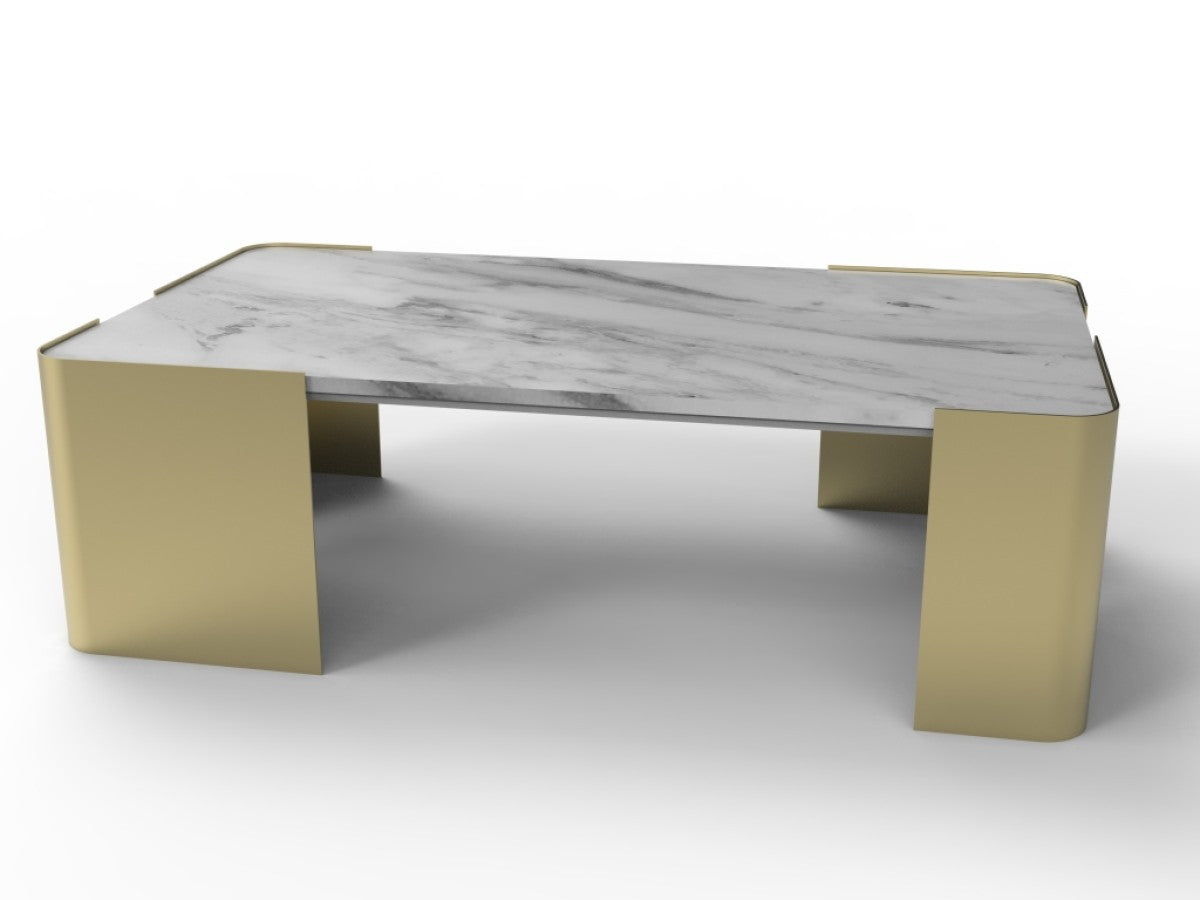 Hugo Tapered Marble Top Coffee Table With Metal Legs Gold 222111