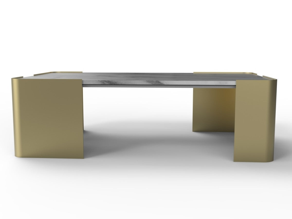 Hugo Tapered Marble Top Coffee Table With Metal Legs Gold 222111