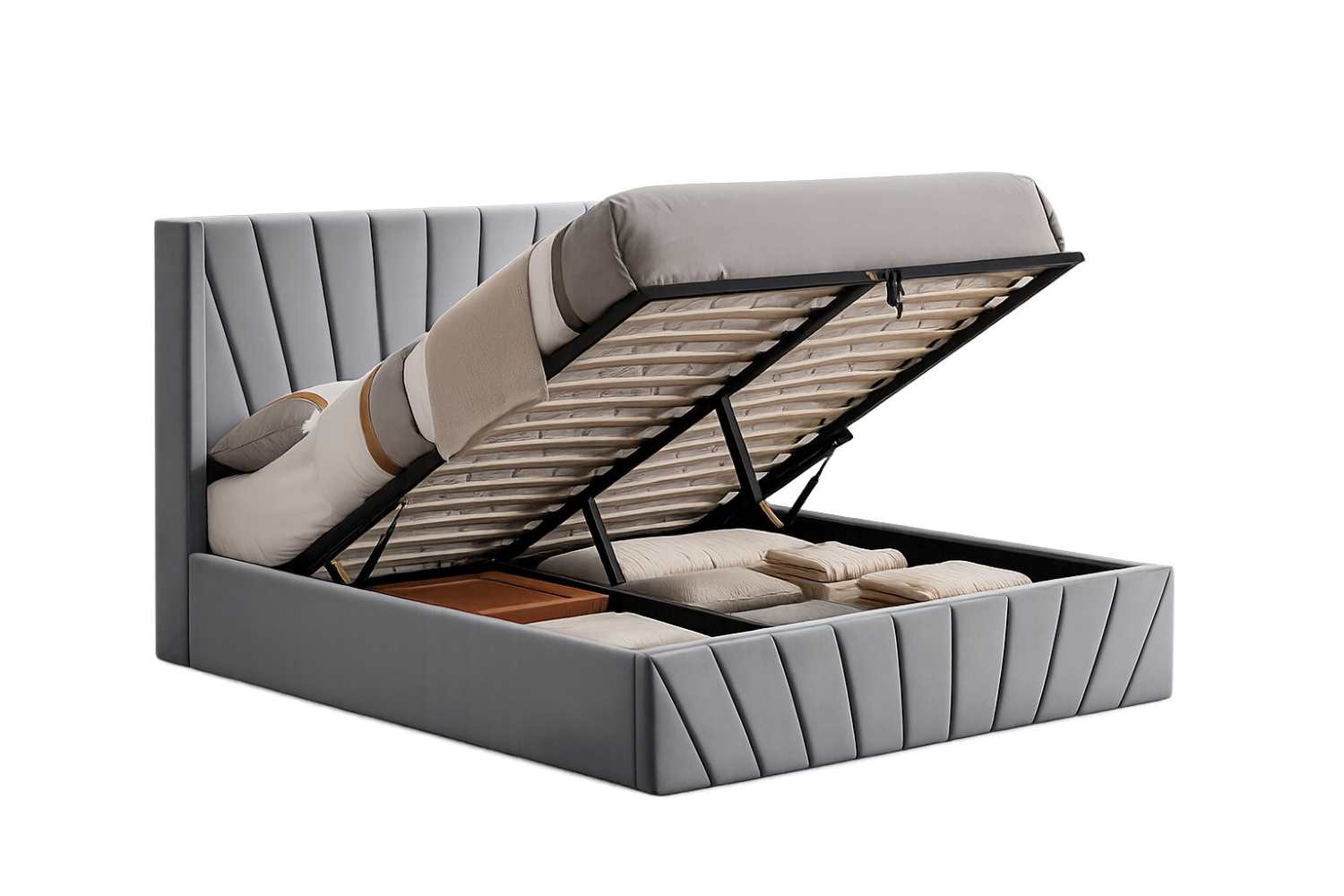 Hydraulic Lift Storage Bed with Fan-Tufted Headboard and Footboard Grey 5870