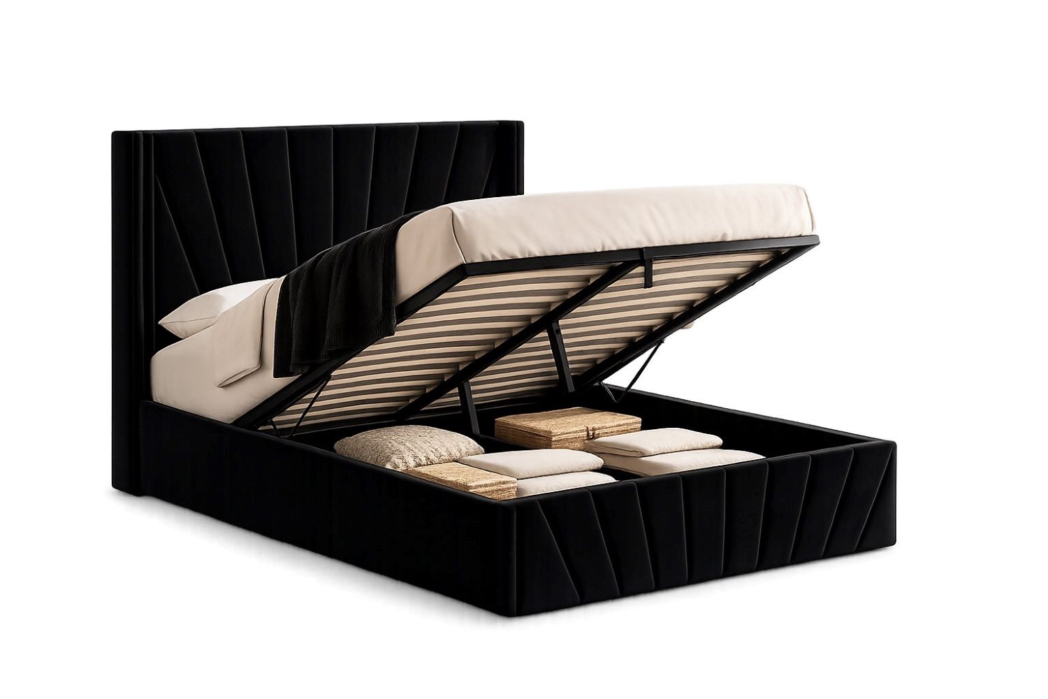 Hydraulic Lift Storage Bed with Fan-Tufted Headboard and Footboard Black 5873