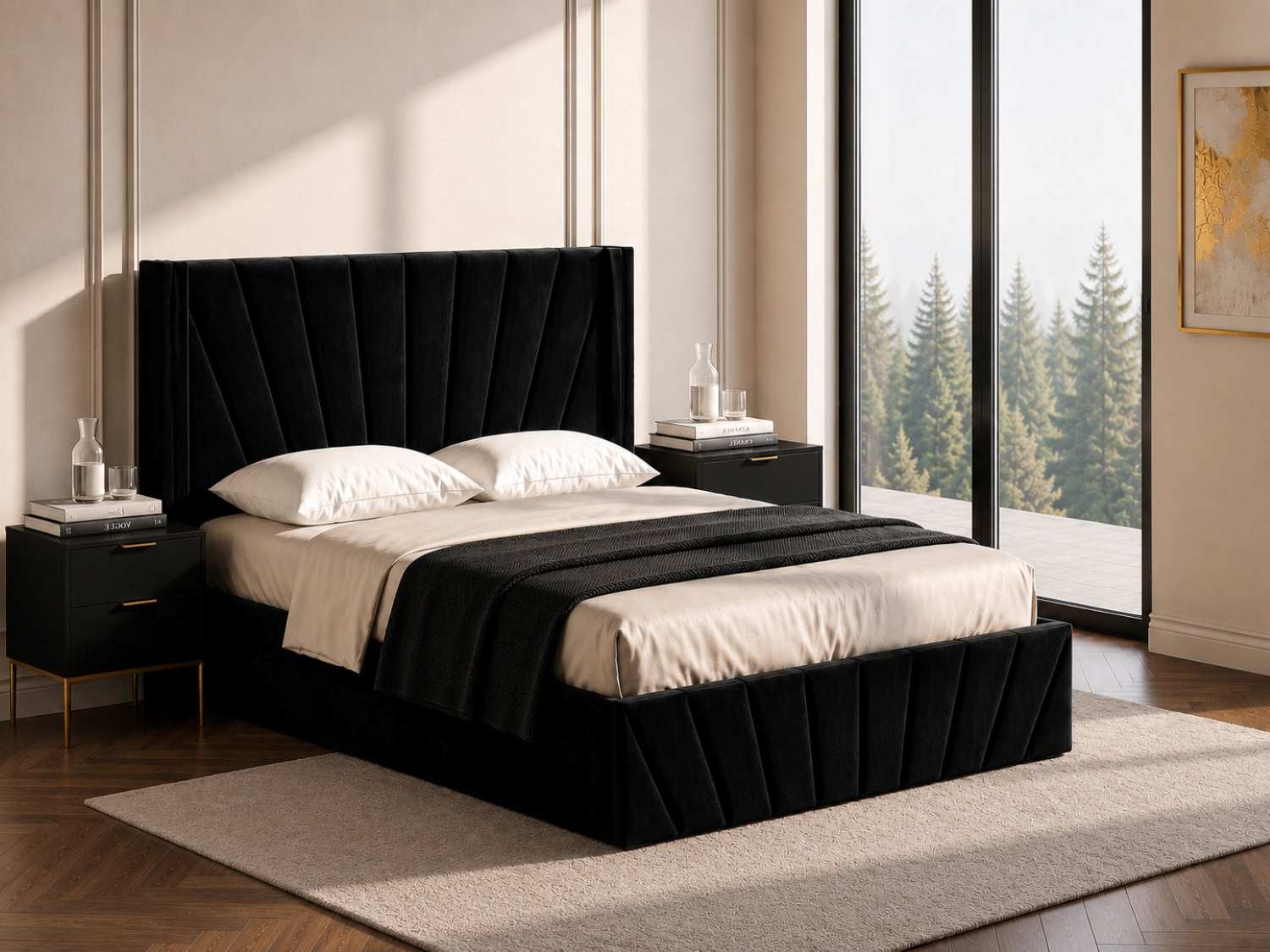 Hydraulic Lift Storage Bed with Fan-Tufted Headboard and Footboard Black 5873