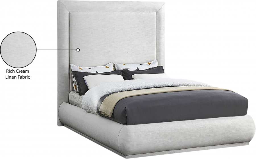 Creme Linen Fabric Bed with Padded Headboard 5200