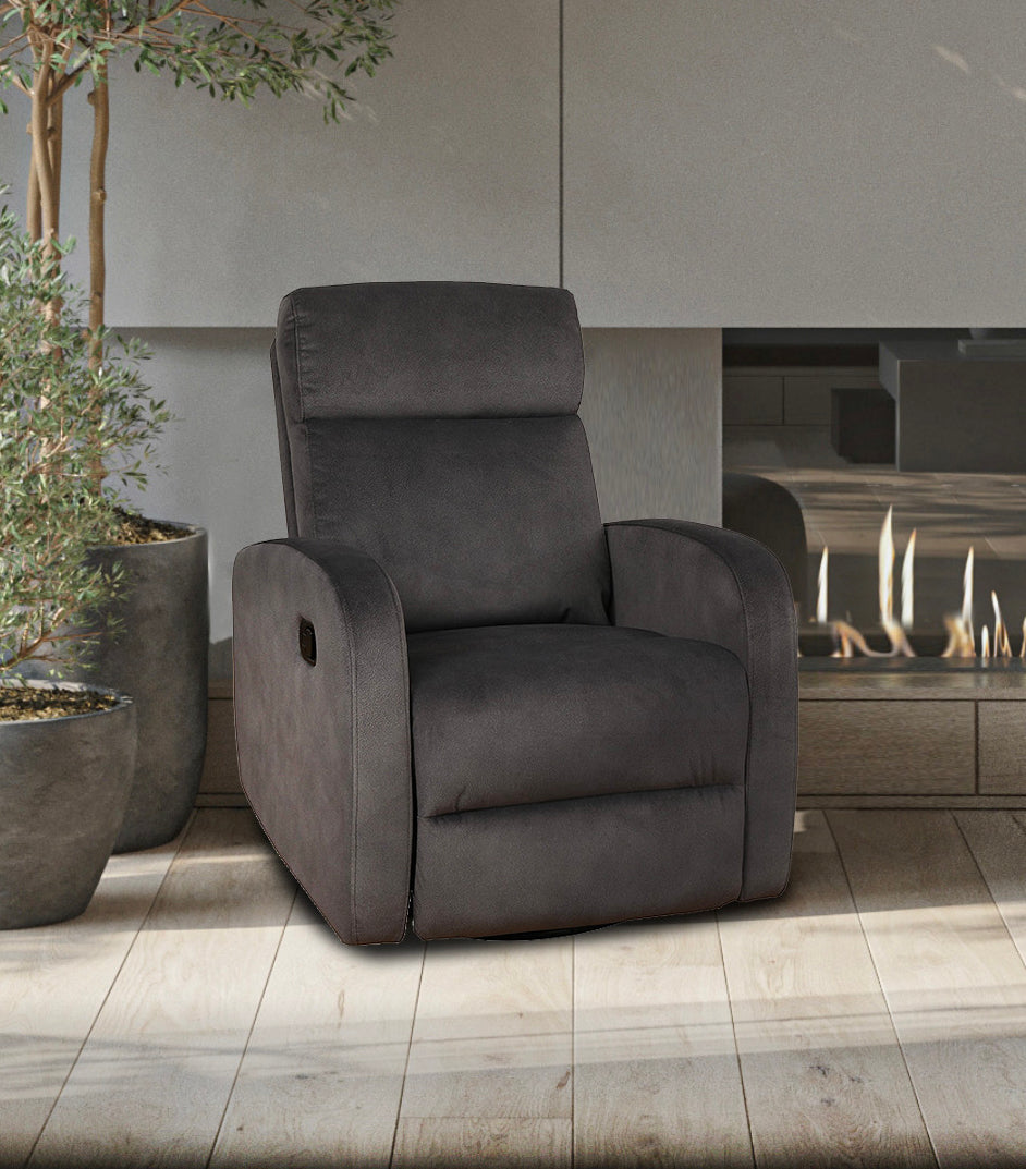 Soft Charcoal Fabric Recliner Chair with Pull Handle and Swivel Glider Mechanism IF-6336