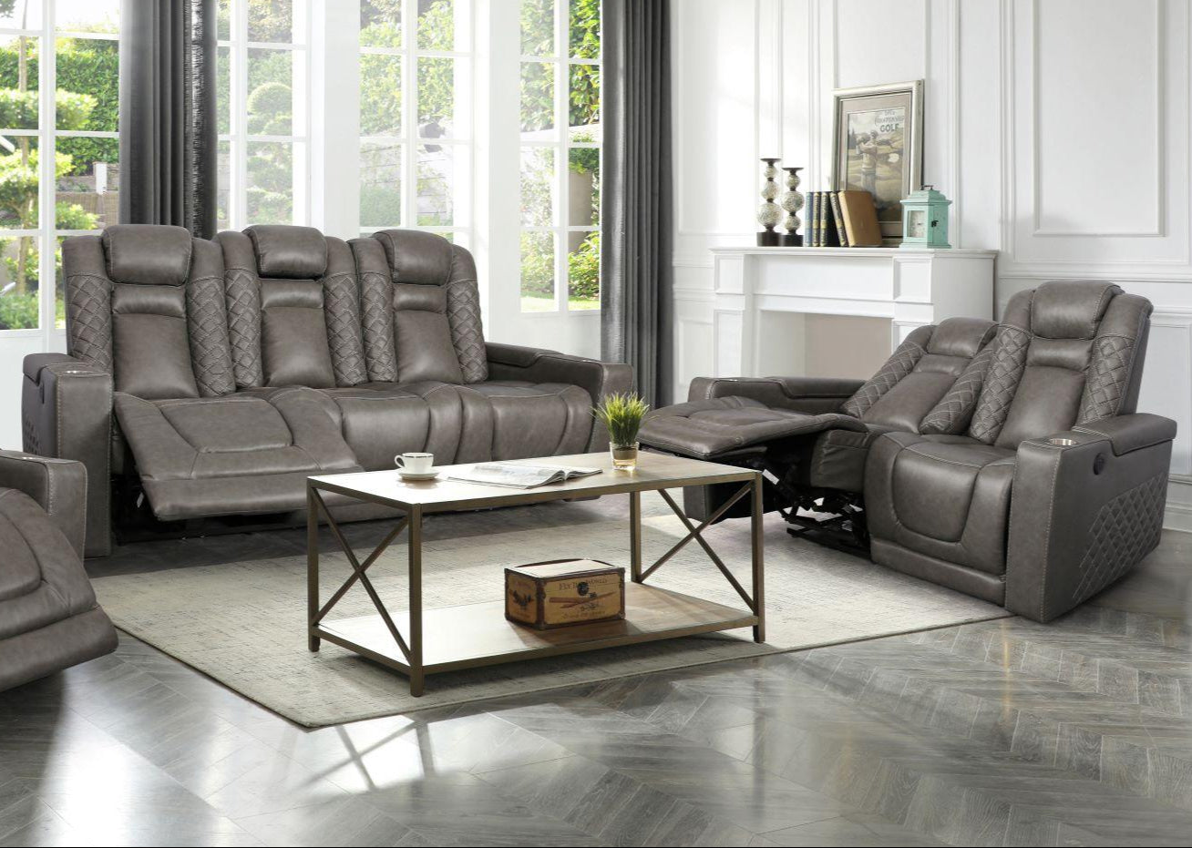 Inox Power Reclining Set Top Grain Leather Grey 2775