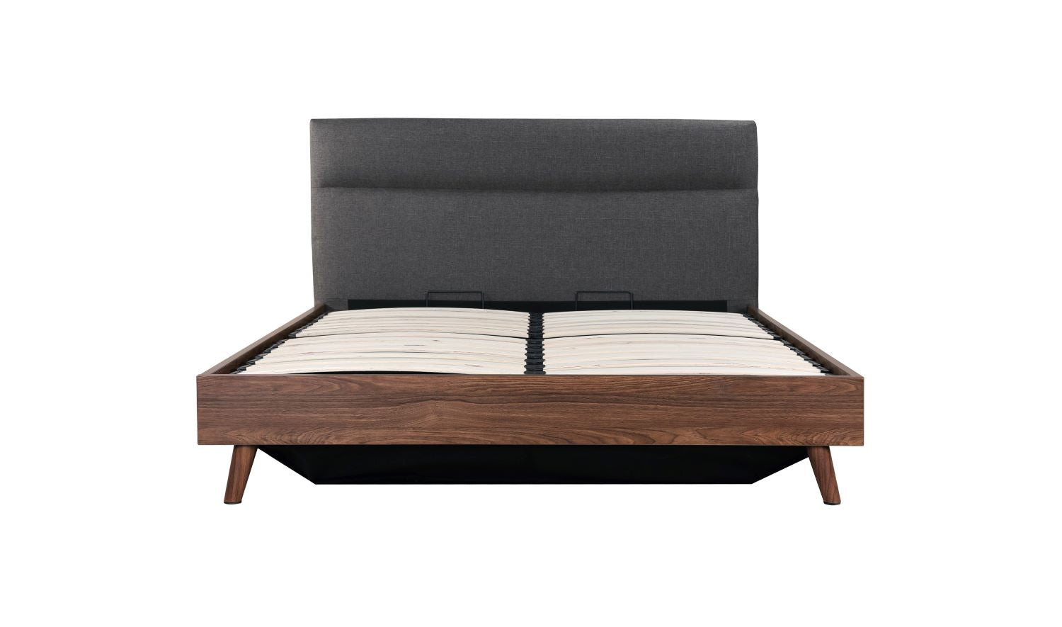 Izzy Walnut & Grey Upholstered Platform Bed with Lift Storage 5898