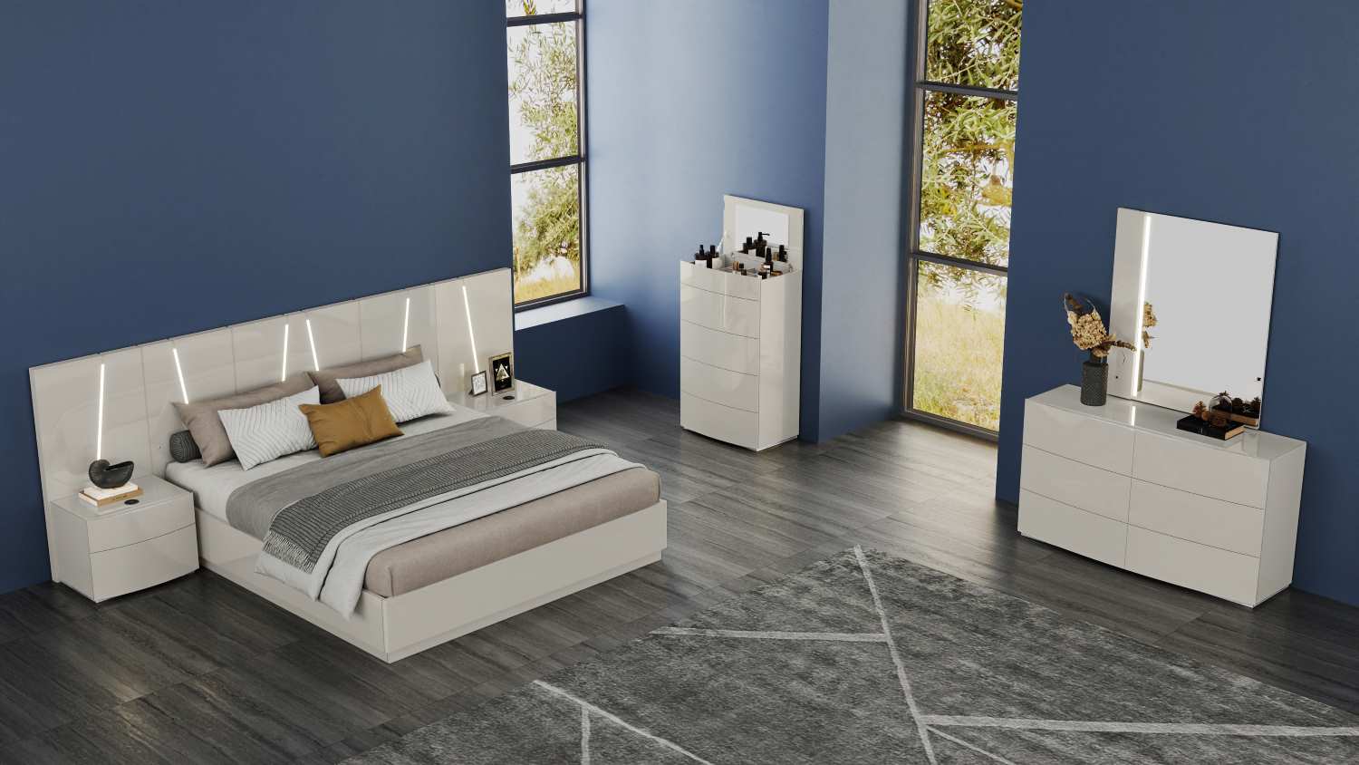Jaice Hydraulic Lift High Gloss Lacquer Bedroom Set Grey SB73