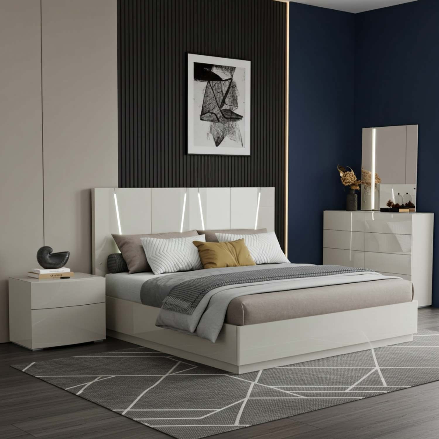 Jaice Hydraulic Lift High Gloss Lacquer Bedroom Set Grey SB73