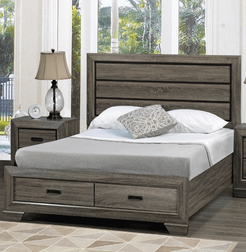 Jenna Wooden Bed Distressed Grey Finish