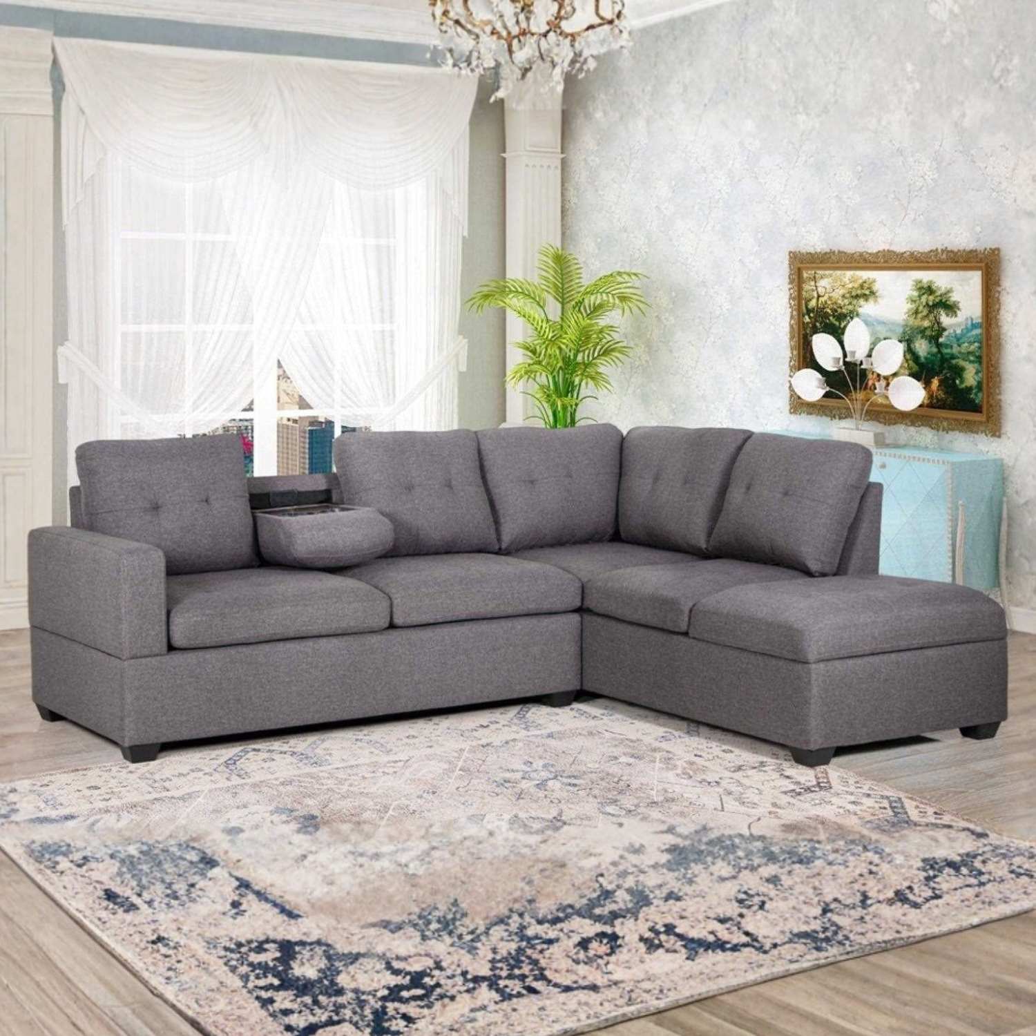 Jia Fabric Reversible Sectional Sofa Grey