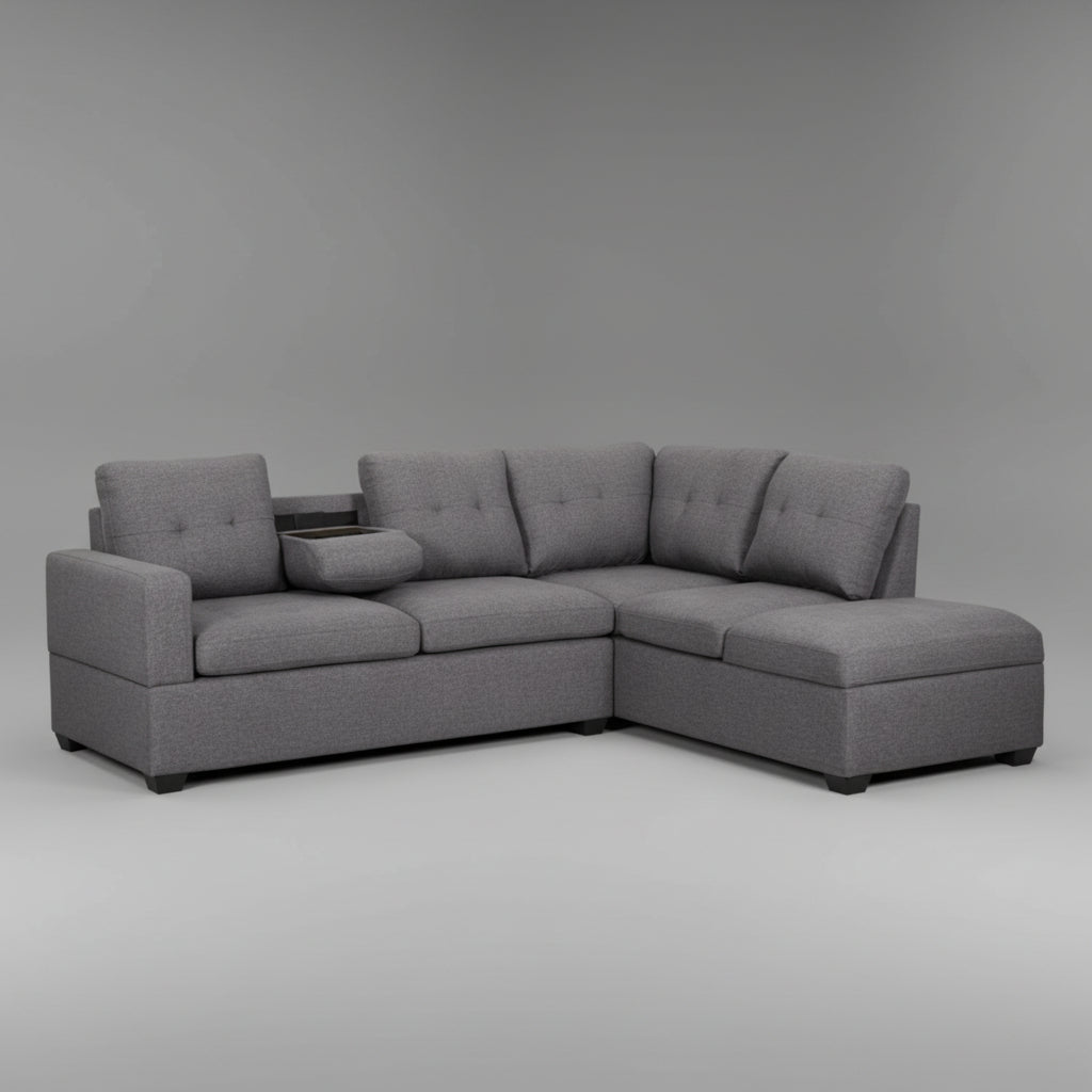 Jia Fabric Reversible Sectional Sofa Grey