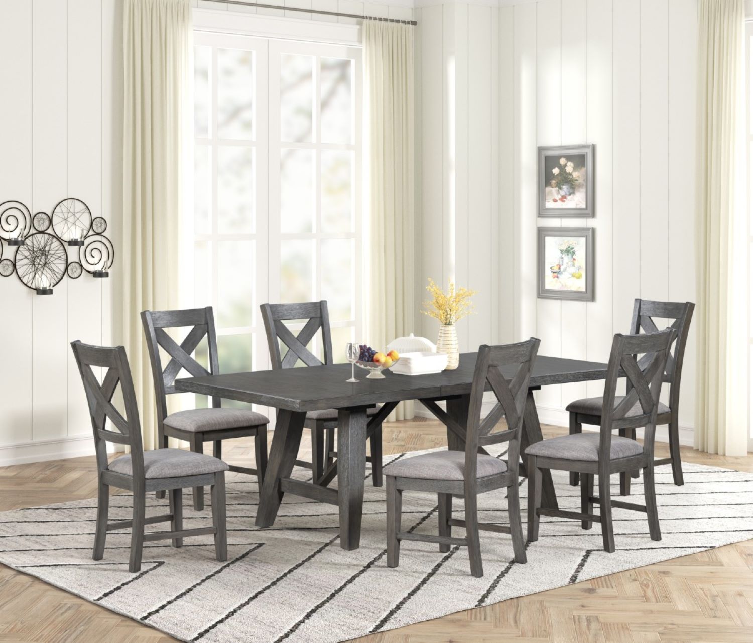 Jordan Extendable Wooden Dining Table With 6 Chairs Grey 122345