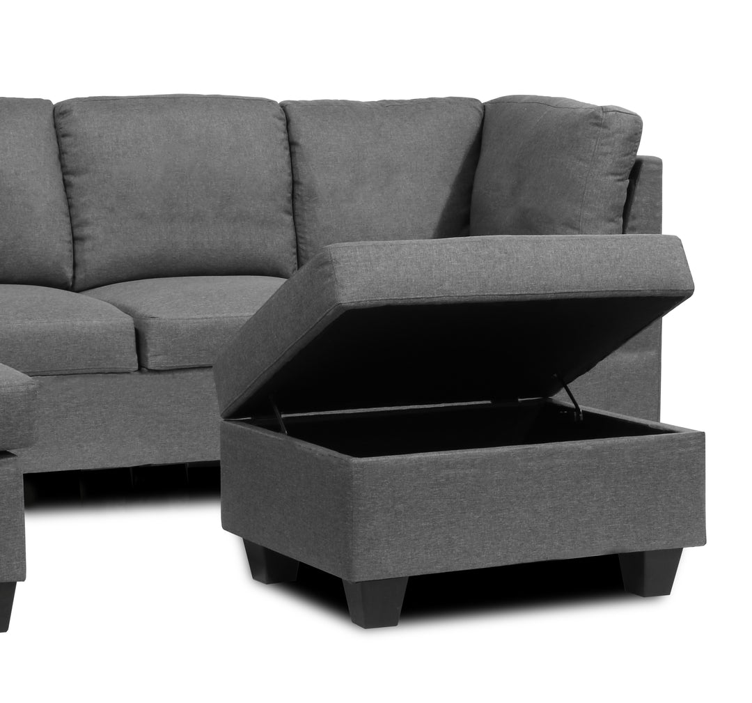 Julia Reversible Sectional Sofa with Ottoman in Grey Fabric
