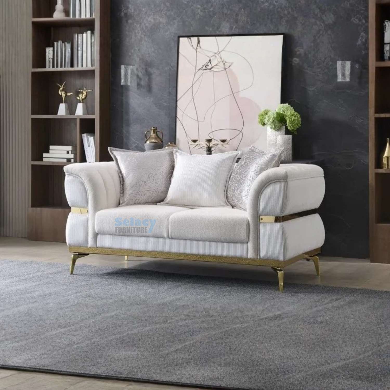 Juno Beige Fabric Sofa Set with Gold Legs 8325