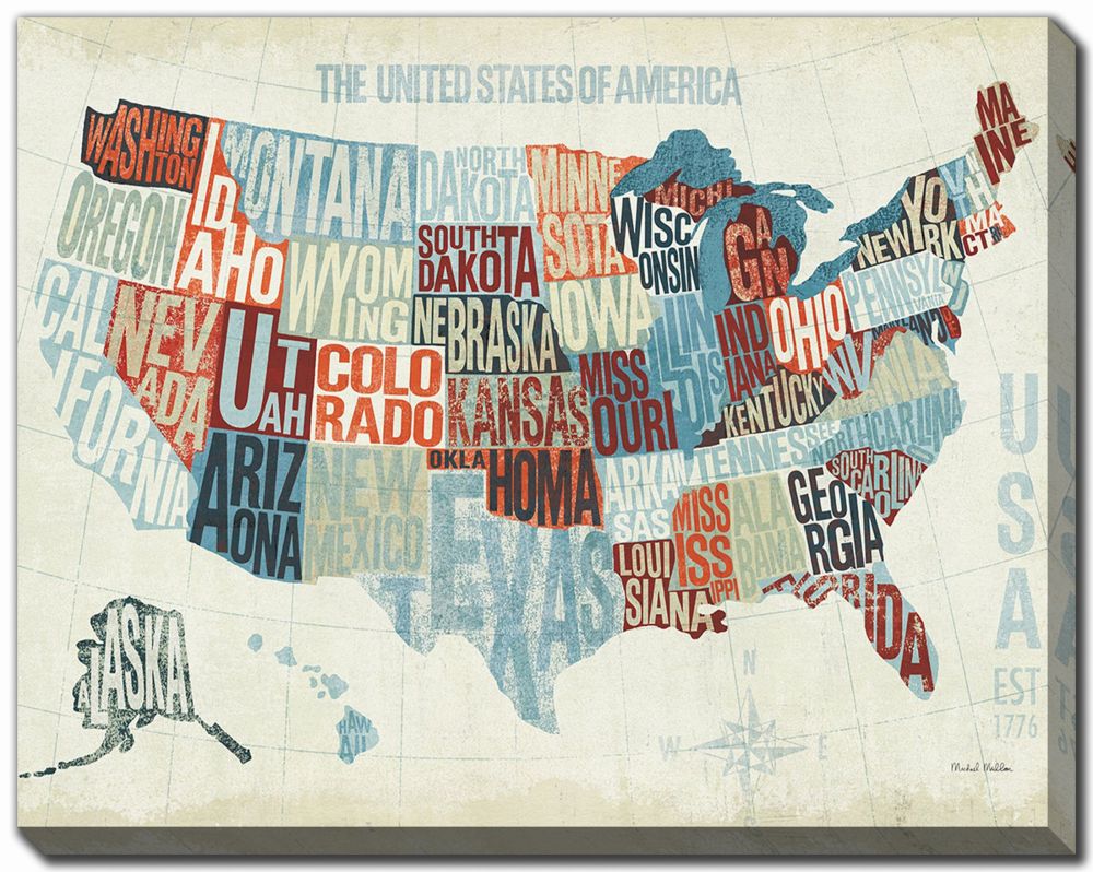 Modern Map USA Printed Canvas 22" x 28"