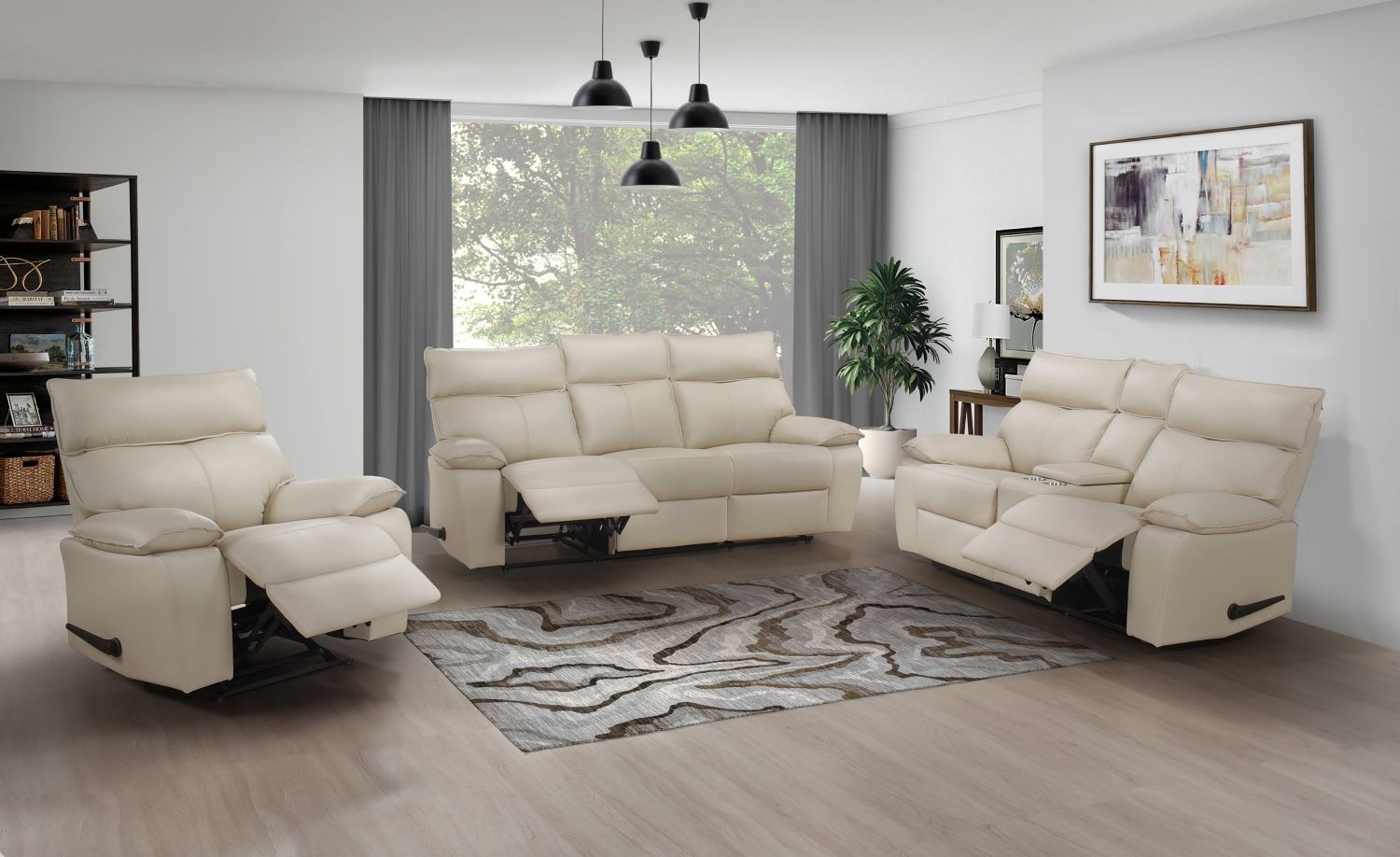 Kandra Top Grain Leather Manual Recliner Sofa Set with Lever 99087BEG