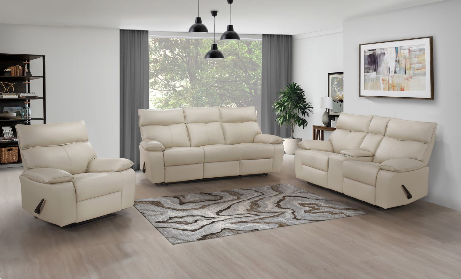 Kandra Top Grain Leather Manual Recliner Sofa Set with Lever 99087BEG