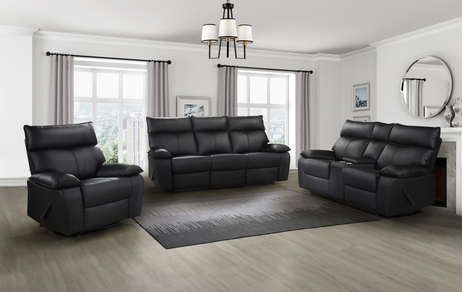 Kandra Top Grain Leather Manual Recliner Sofa Set with Lever 99087BLK