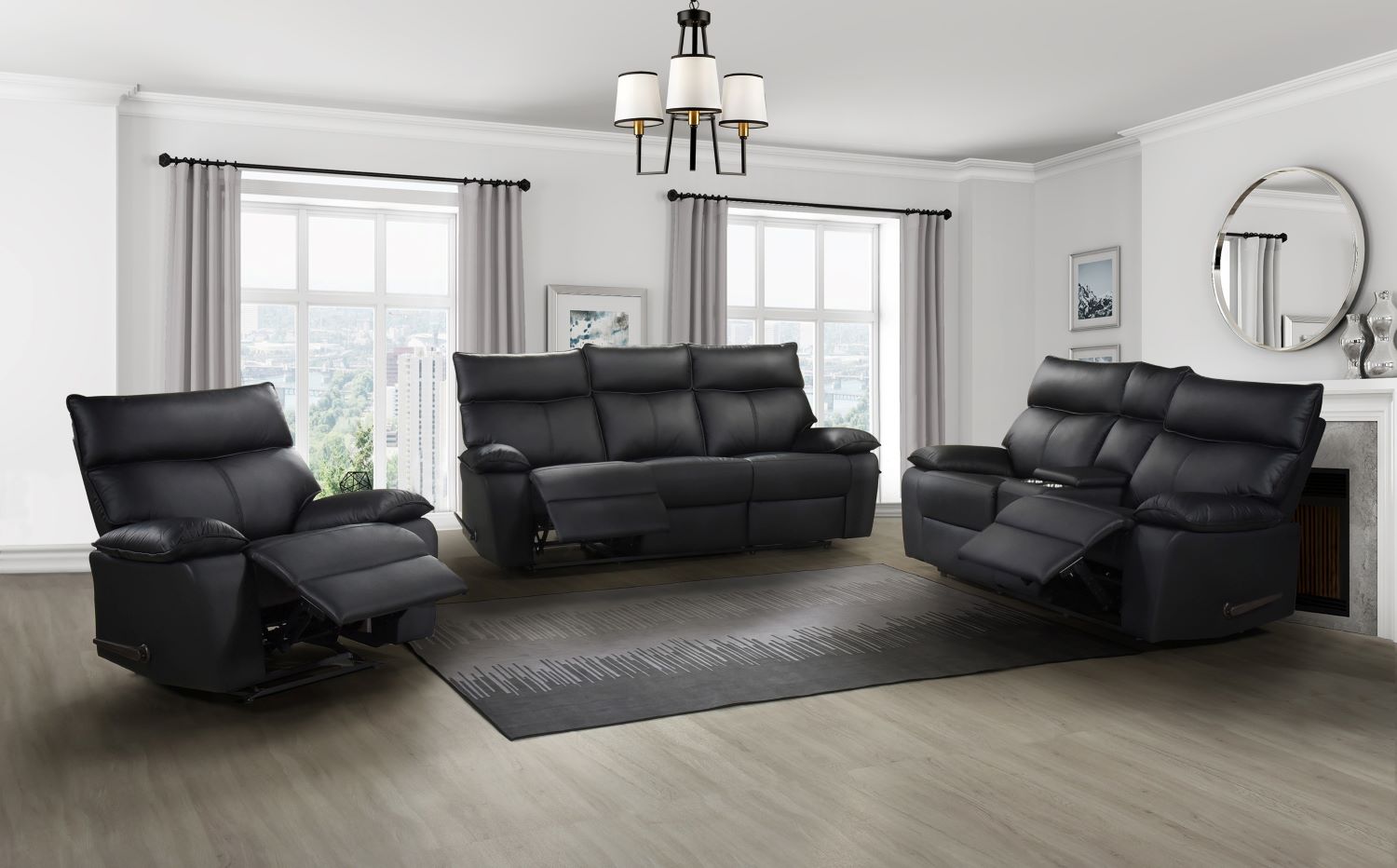 Kandra Top Grain Leather Manual Recliner Sofa Set with Lever 99087BLK