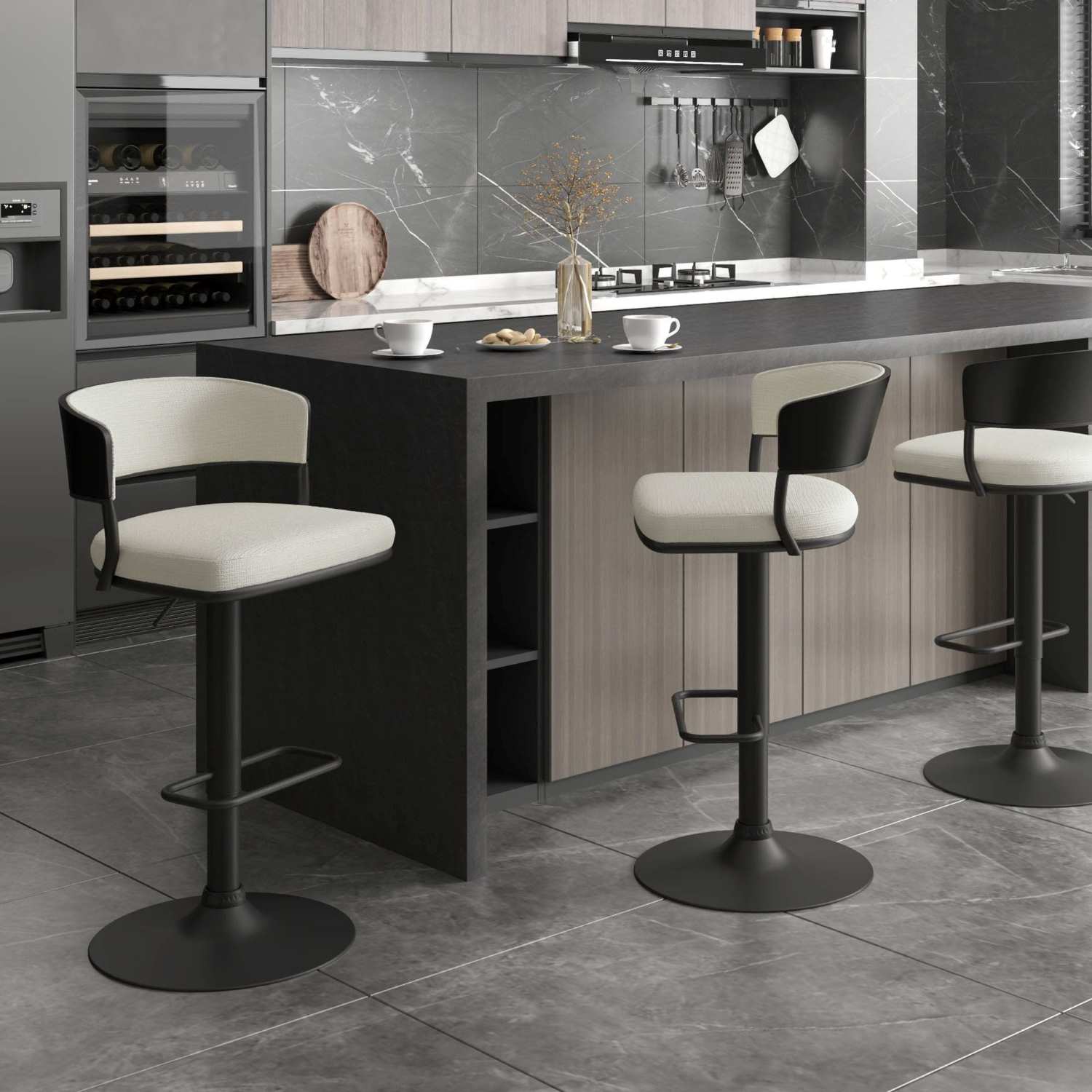 Kazan Adjustable Air-Lift Stool in Ivory Set Of 2 203-904IV