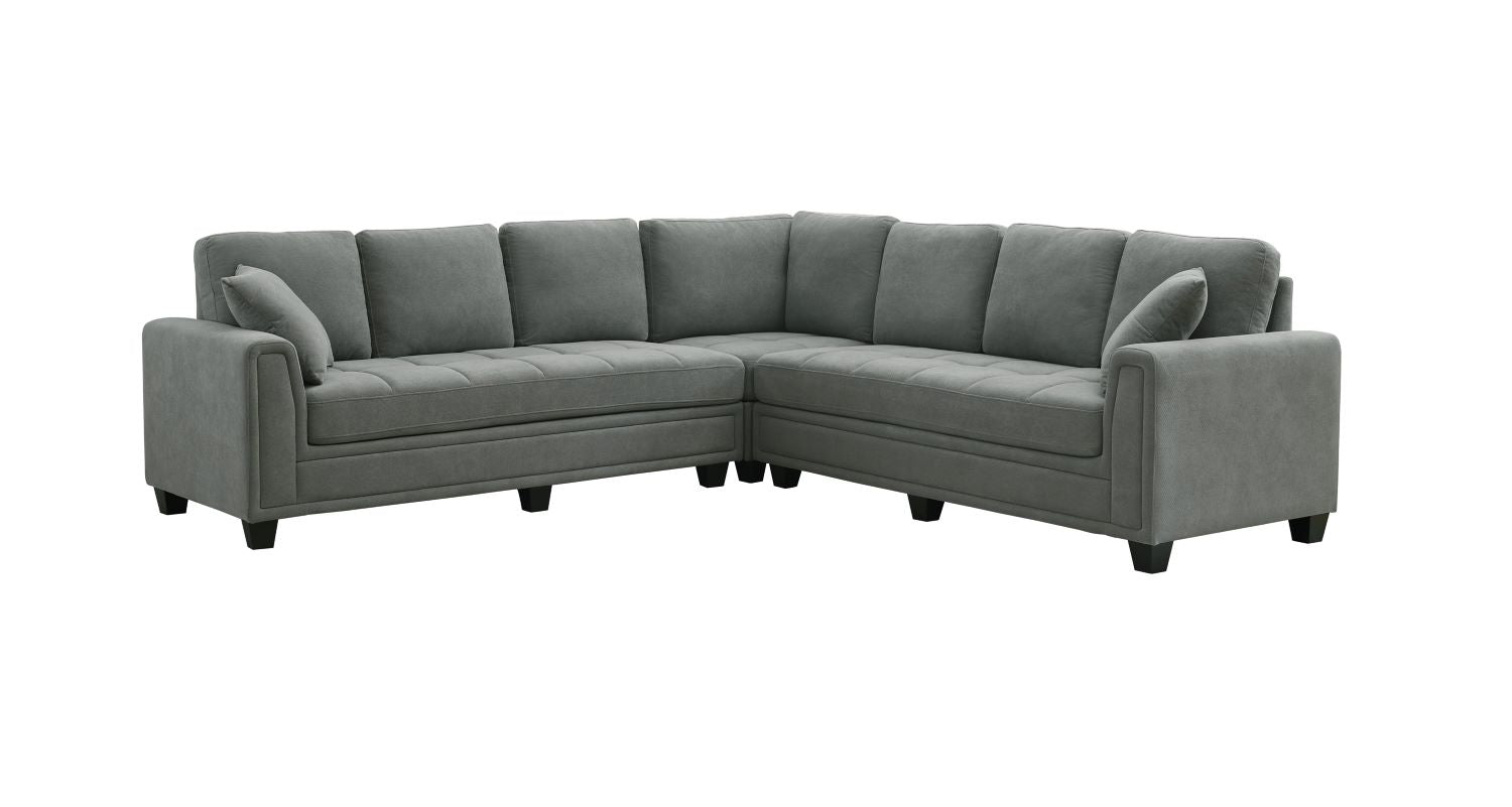 Kelsier 3-piece Grey Corner Sectional with Biscuit-Tufted Seats 99089