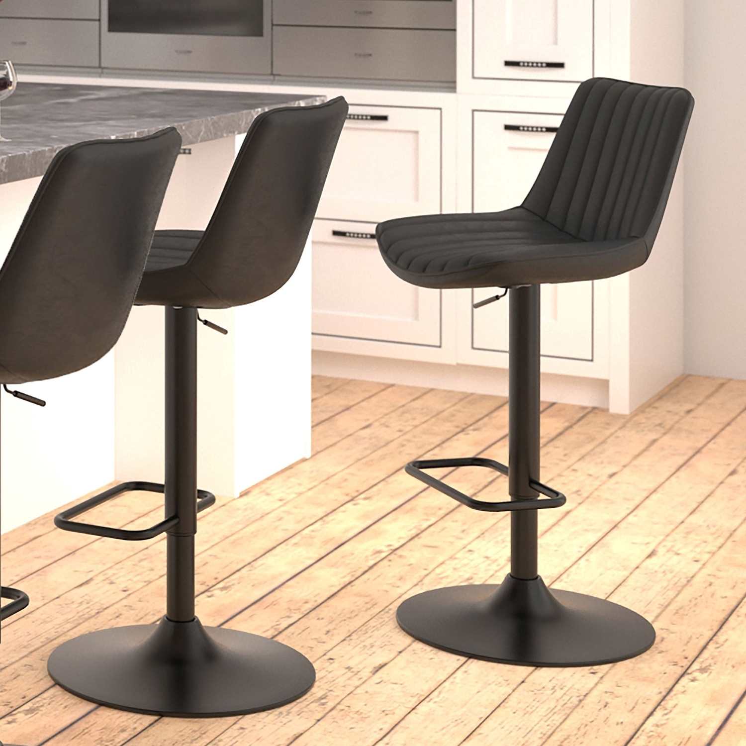 Kosi Adjustable Air-Lift Stool Set Of 2 in Black 203-190BLK