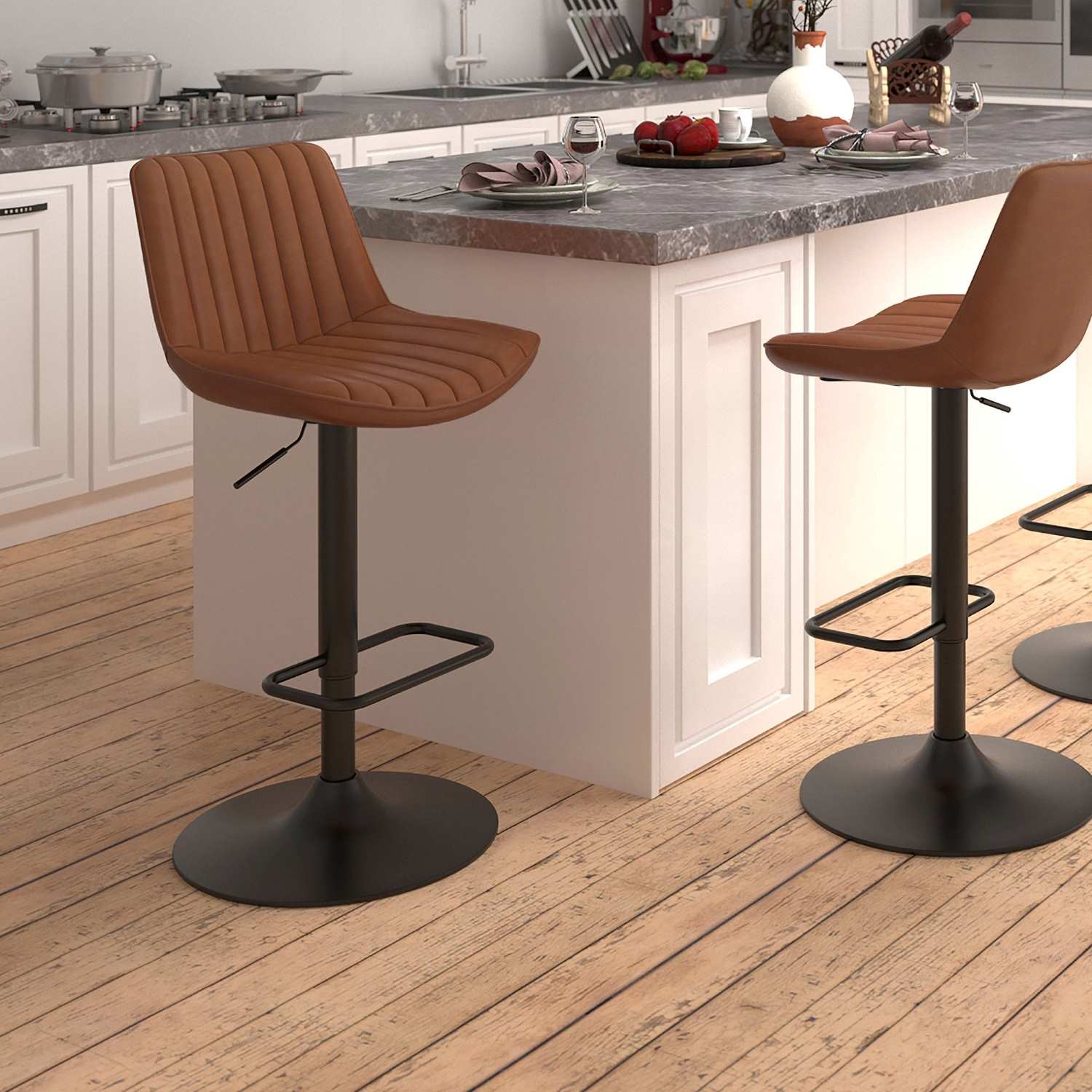 Kosi Adjustable Air-Lift Stool Set Of 2 in Saddle 203-190SD