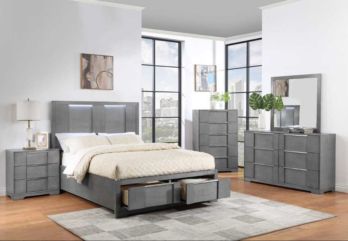 Kylie Bed With LED Headboard And Storage Footboard Gray 1541