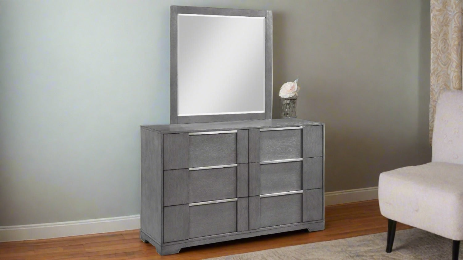 Kylie Wooden Dresser & Mirror Gray 1541