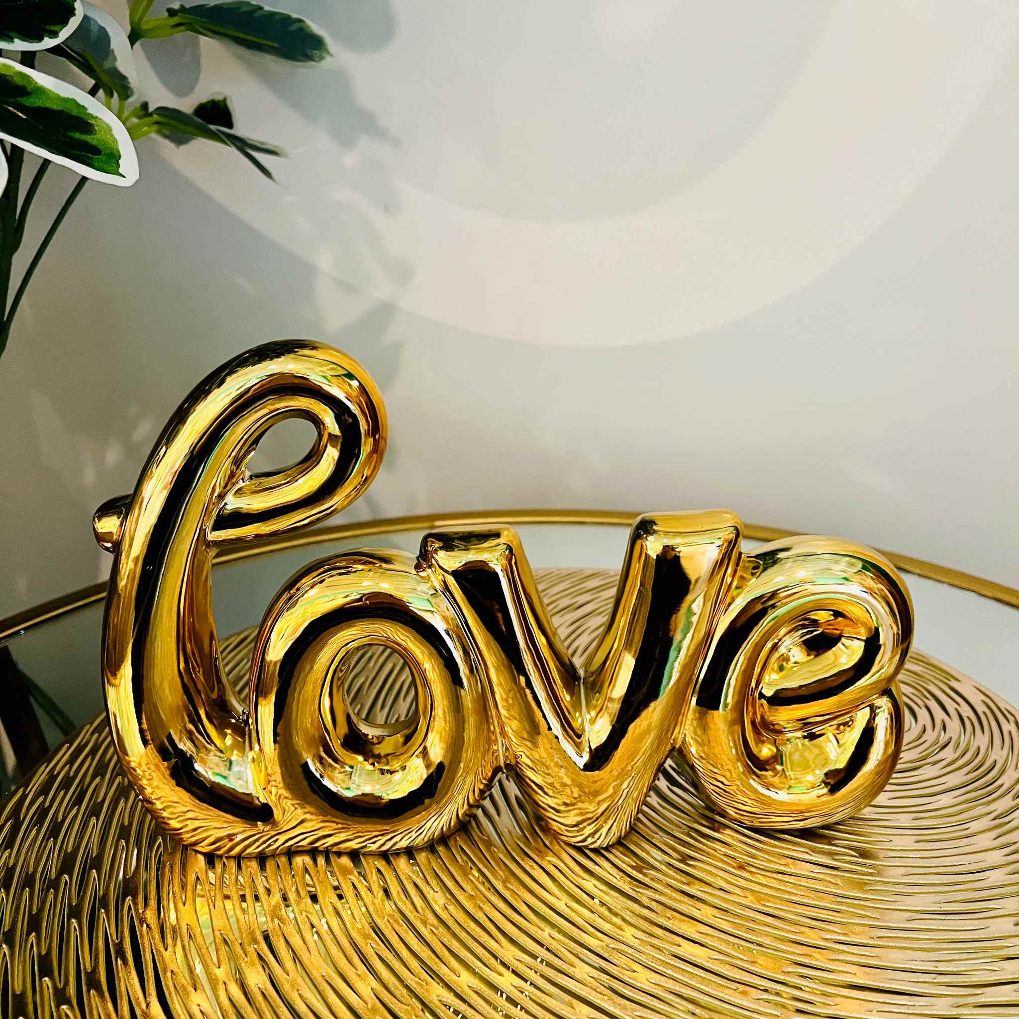 LOVE Letter Sign Centre Piece in Gold Metal for Table Top