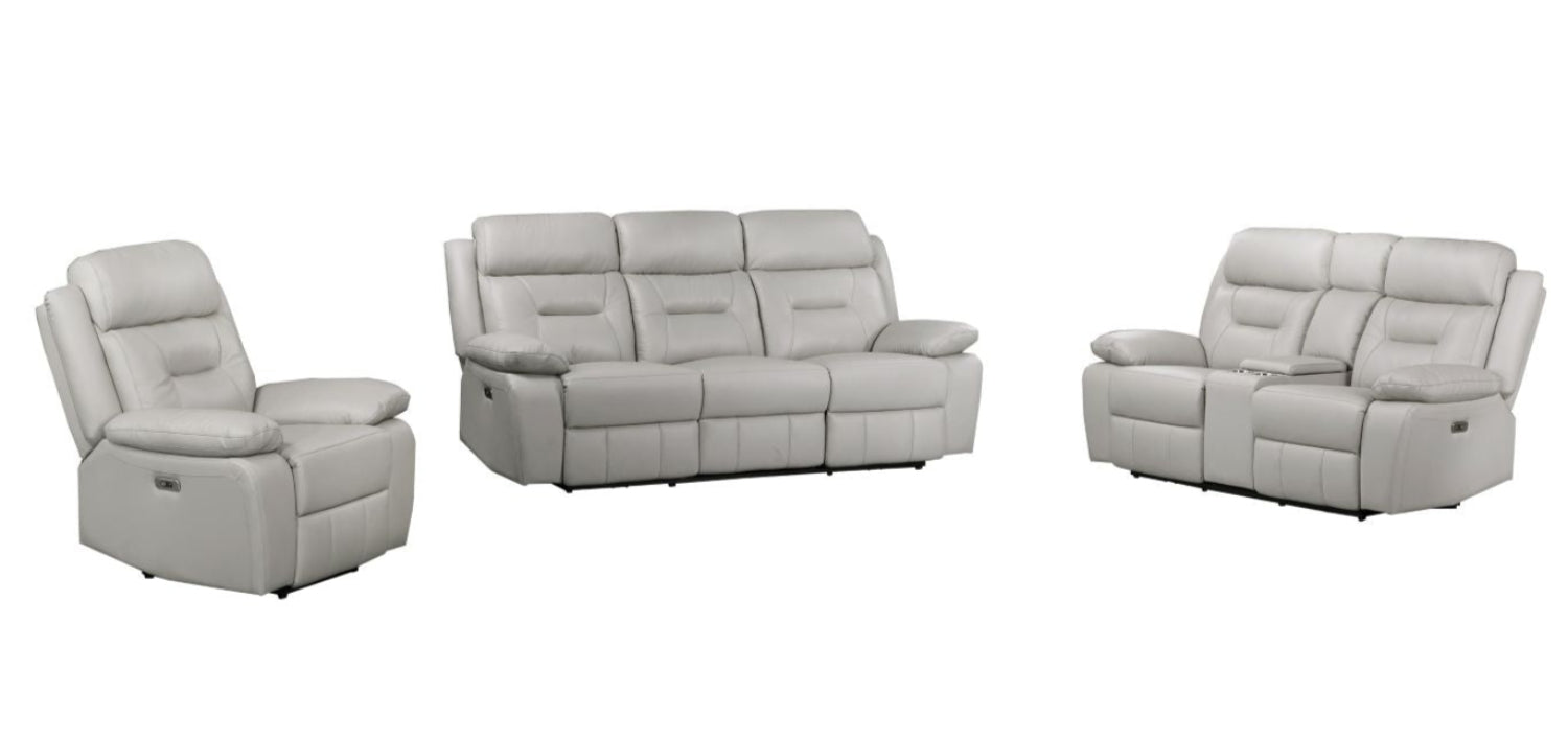 Laconia Genuine Top Grain Leather Power Recliner Sofa Sets Silver 9629