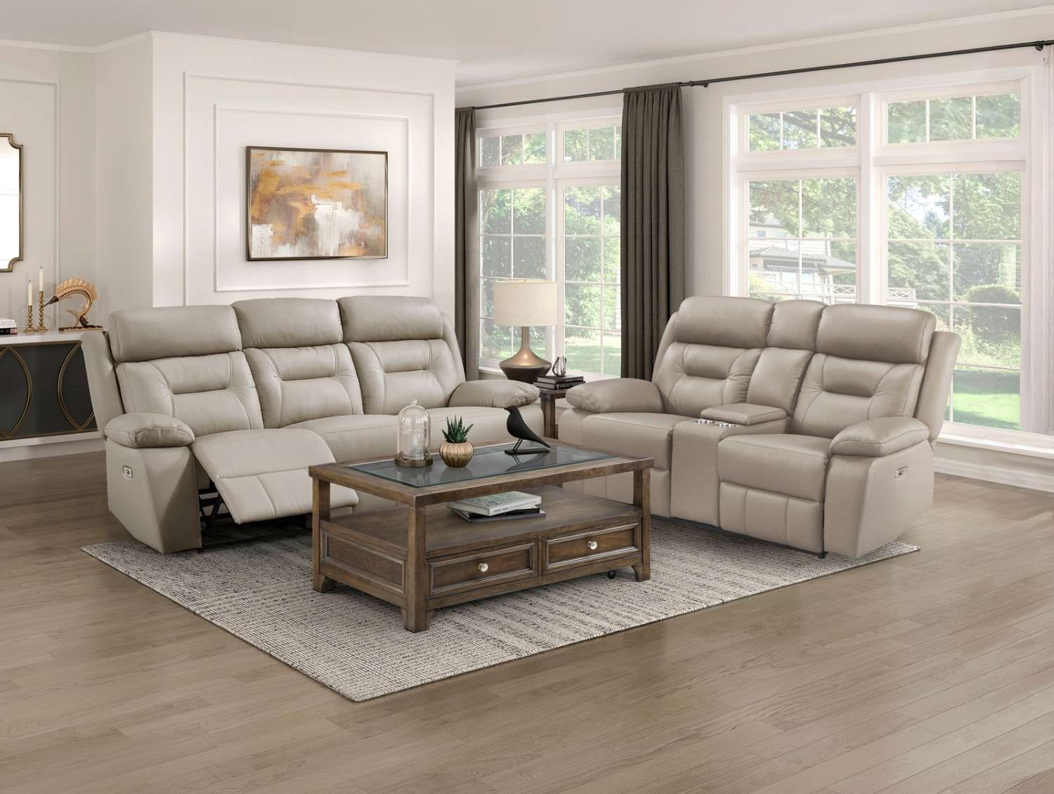Laconia Genuine Top Grain Leather Power Recliner Sofa Sets Latte 9629