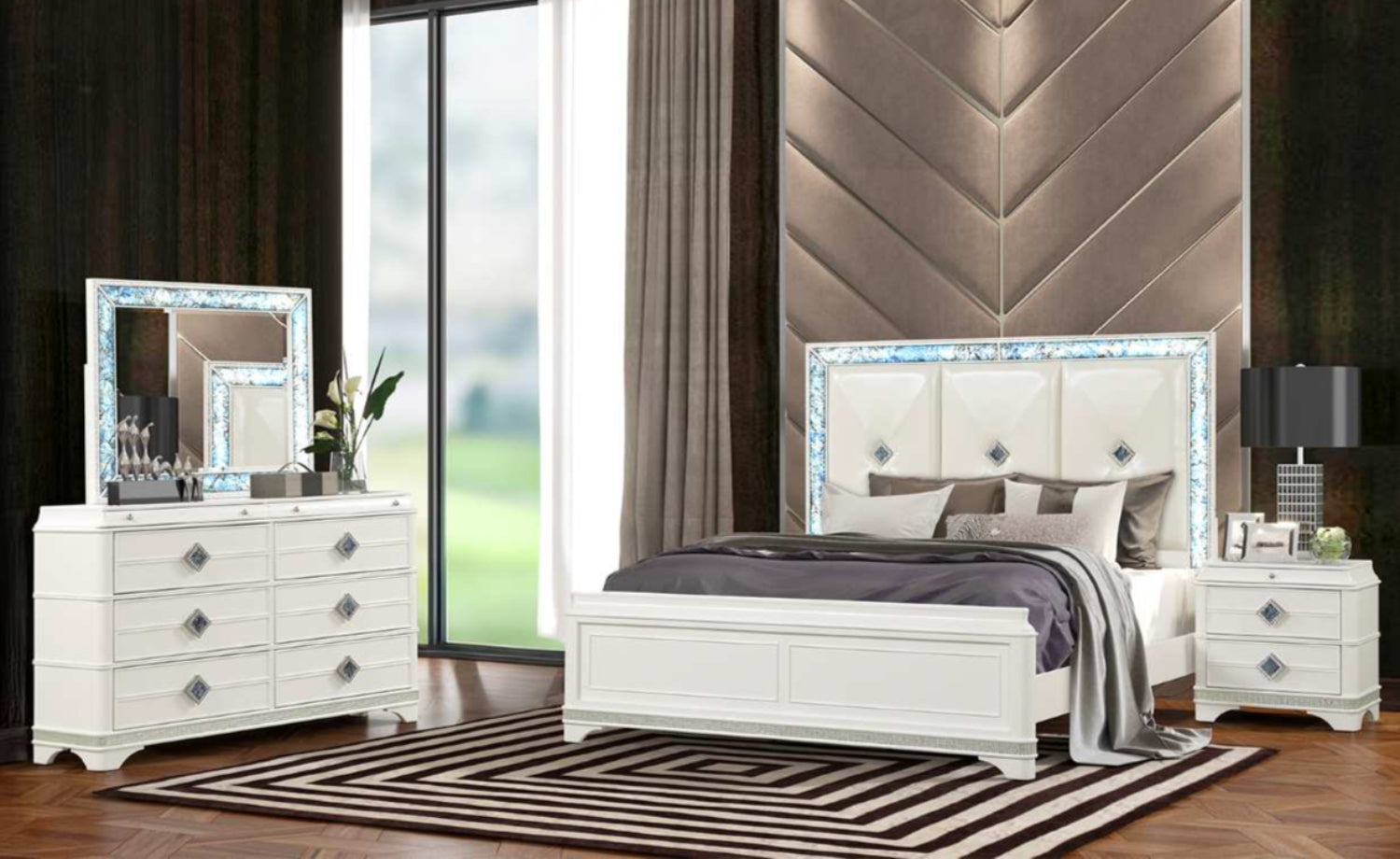 Laguna High-Gloss White Lacquer Finish Bed 1831
