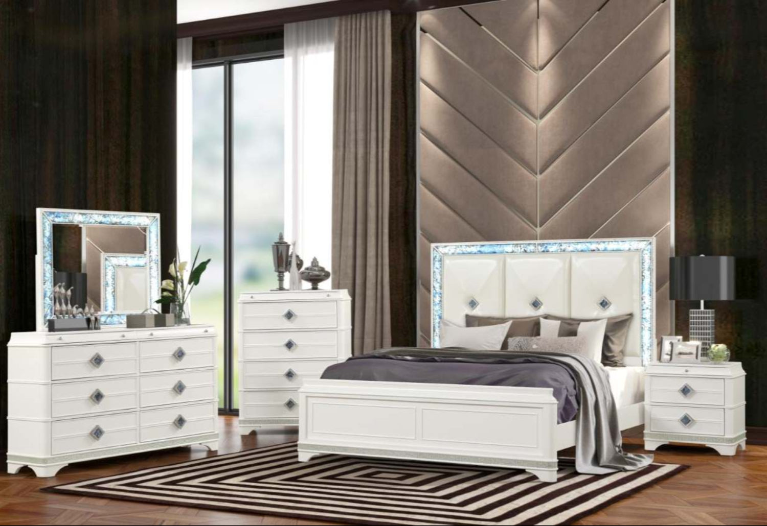 Laguna High-Gloss White Lacquer Finish Bed 1831