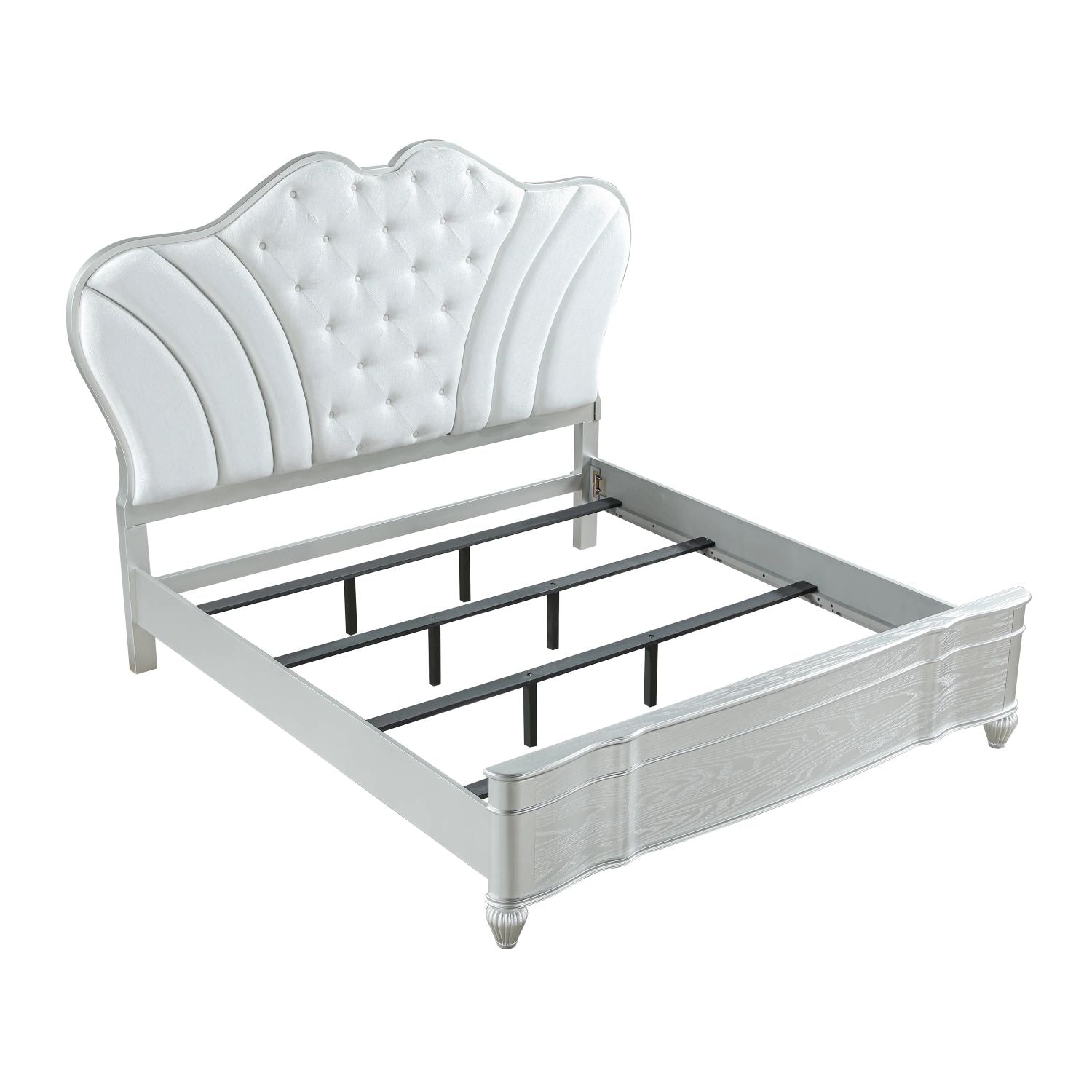 Landmark Wooden Silver Bed with Upholstered Tufted Headboard 1861