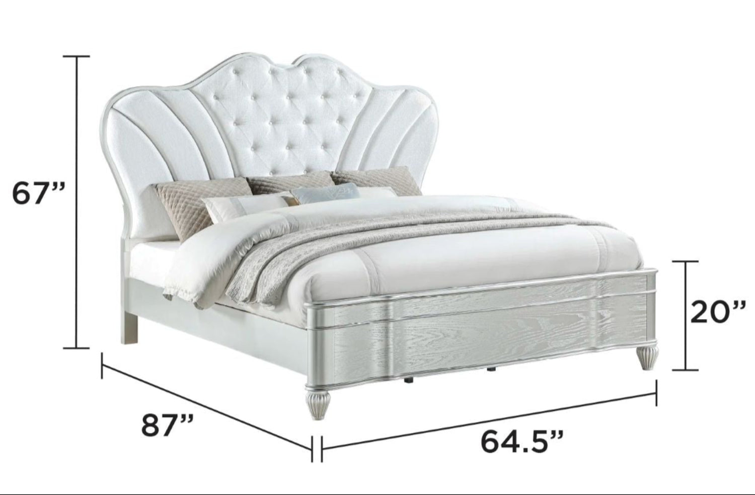 Landmark Wooden Silver Bed with Upholstered Tufted Headboard 1861